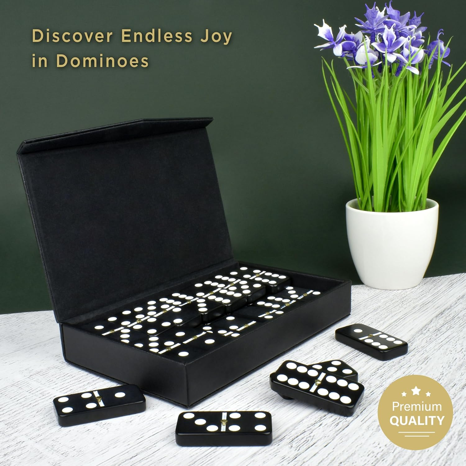Dominos Set for Adults and Kids - Dominoes - Domino Classic Board Games, Christmas Games &ndash; Double Six Standard Dominos Set 28 Tiles with Black PU Leather Case - Juegos De Mesa image number 5