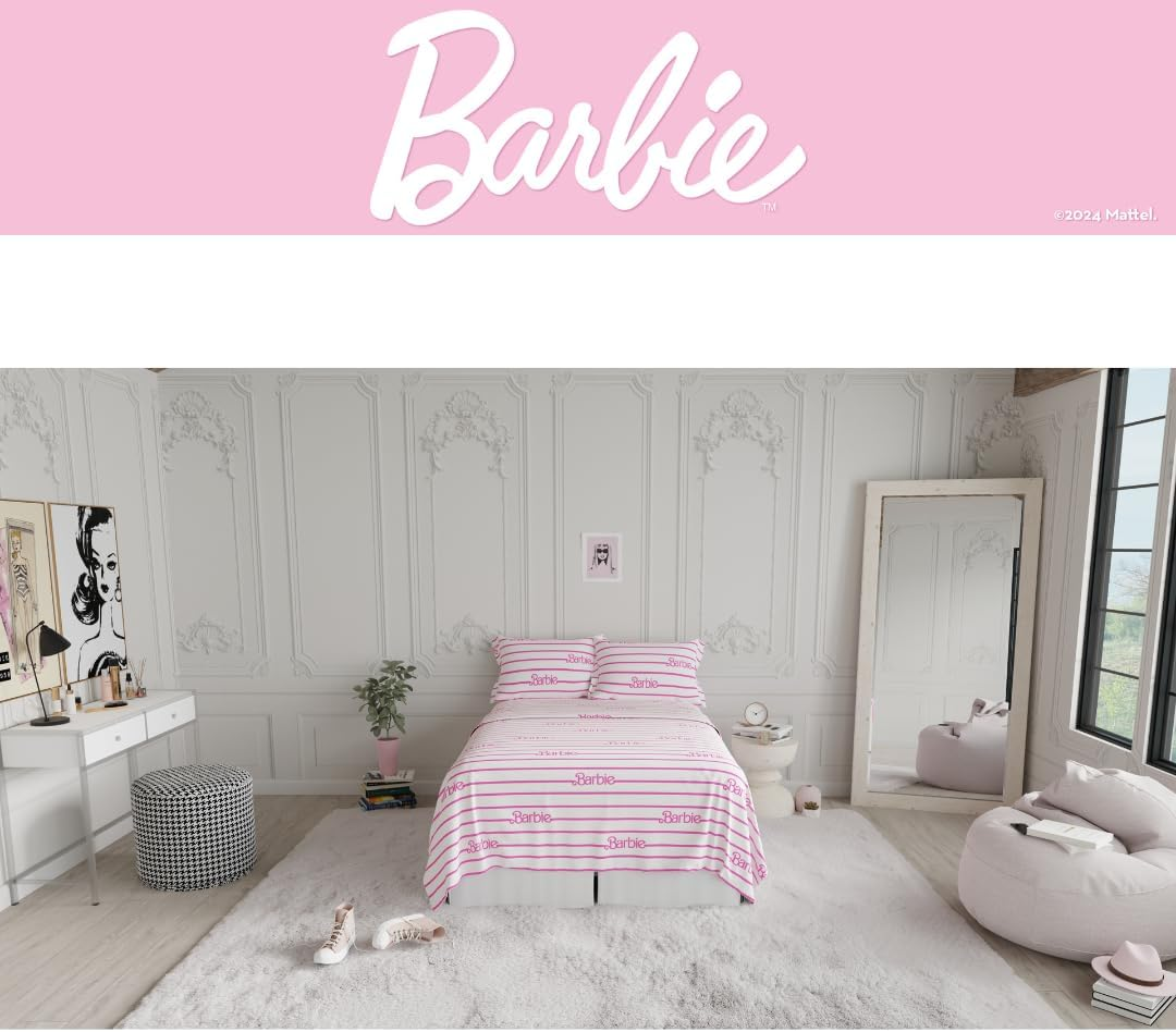 Franco Collectibles Barbie Logo Bedding Super Soft Cozy Microfiber 4 Piece Full Sheet Set, (Officially Licensed Product) image number 2