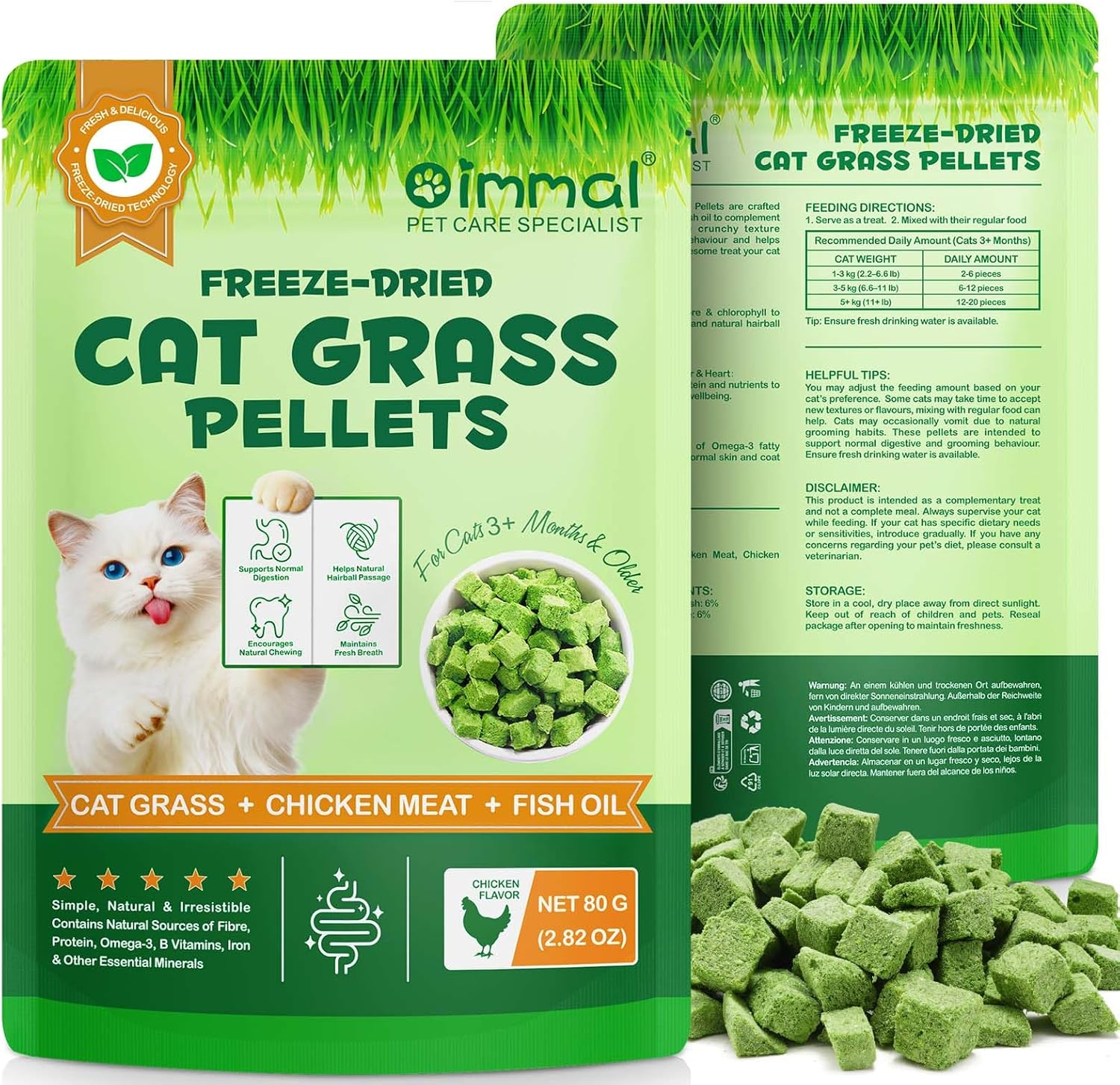 Freeze-Dried Cat Grass Pellets | Cat Grass + Chicken Meat + Fish Oil | Tasty Chew Treats for Cats 3+ Months | Supports Digestive Comfort & Chewing | 80G image number 5