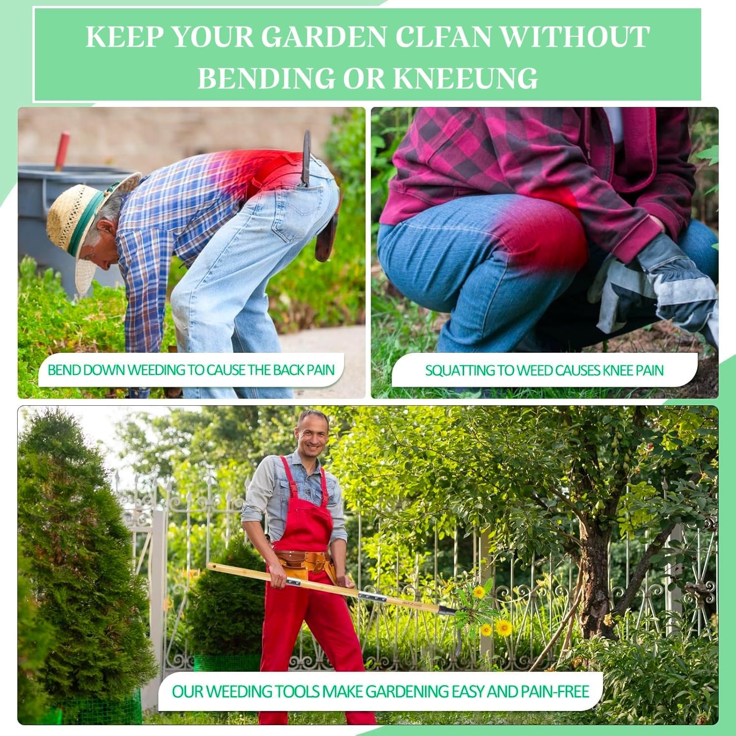 Lawn Mower - Long-Handle Manufacturing - Standing Lawn Mower Tool, Genuine Bamboo and 4-Claw Steel Head image number 3