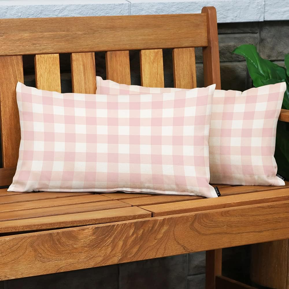 EKOBLA Buffalo Checked Pattern Decorative Lumbar Cushion Case Vintage Plaid Gingham Tartan Pastel Waist Rectangle Throw Pillow Case Cotton Linen for Men Women Sofa Home Decoration 12X20 Inches image number 4
