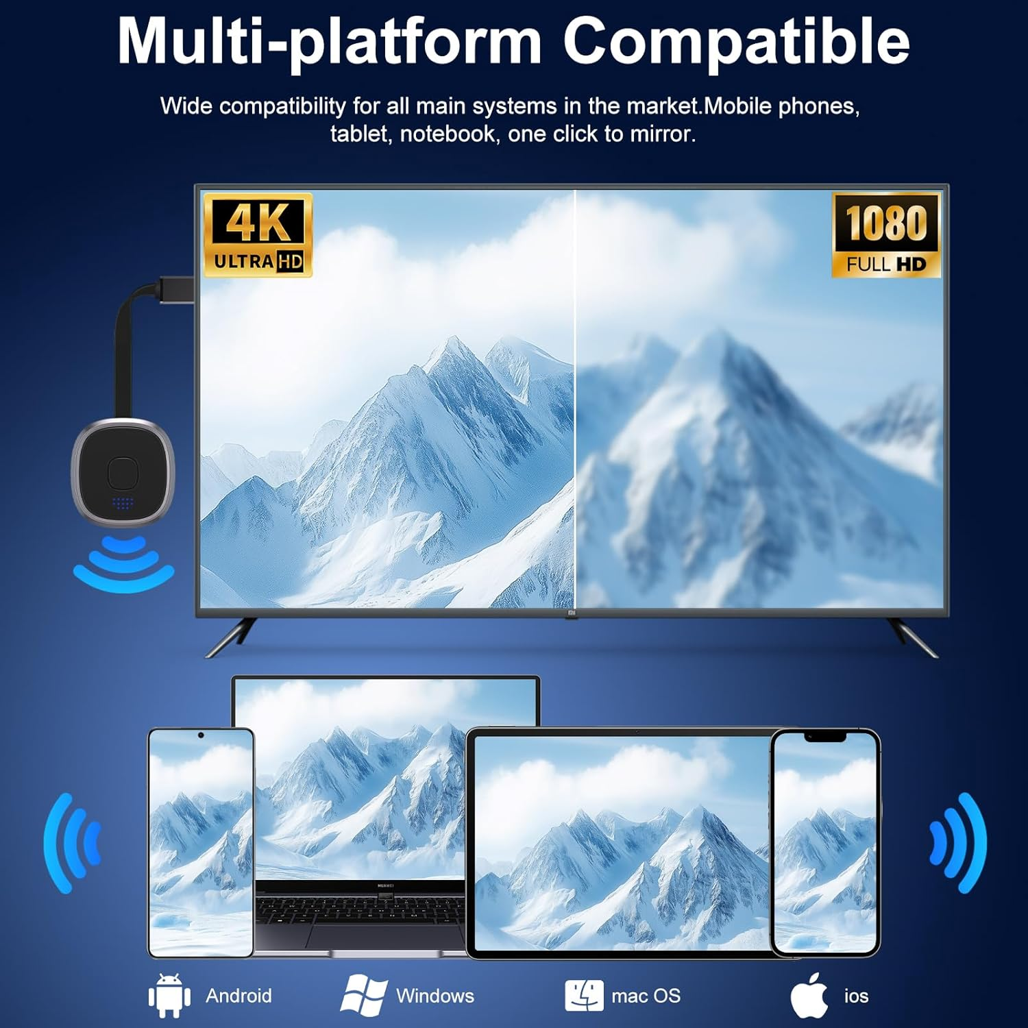 HUAJUN Wireless Video Receiver 5G 1080P,Wifi Dongle, HDMI Display Adapter for Ios/Android/Windows/Pc to HD Tv/Monitor/Projector/Mac image number 5