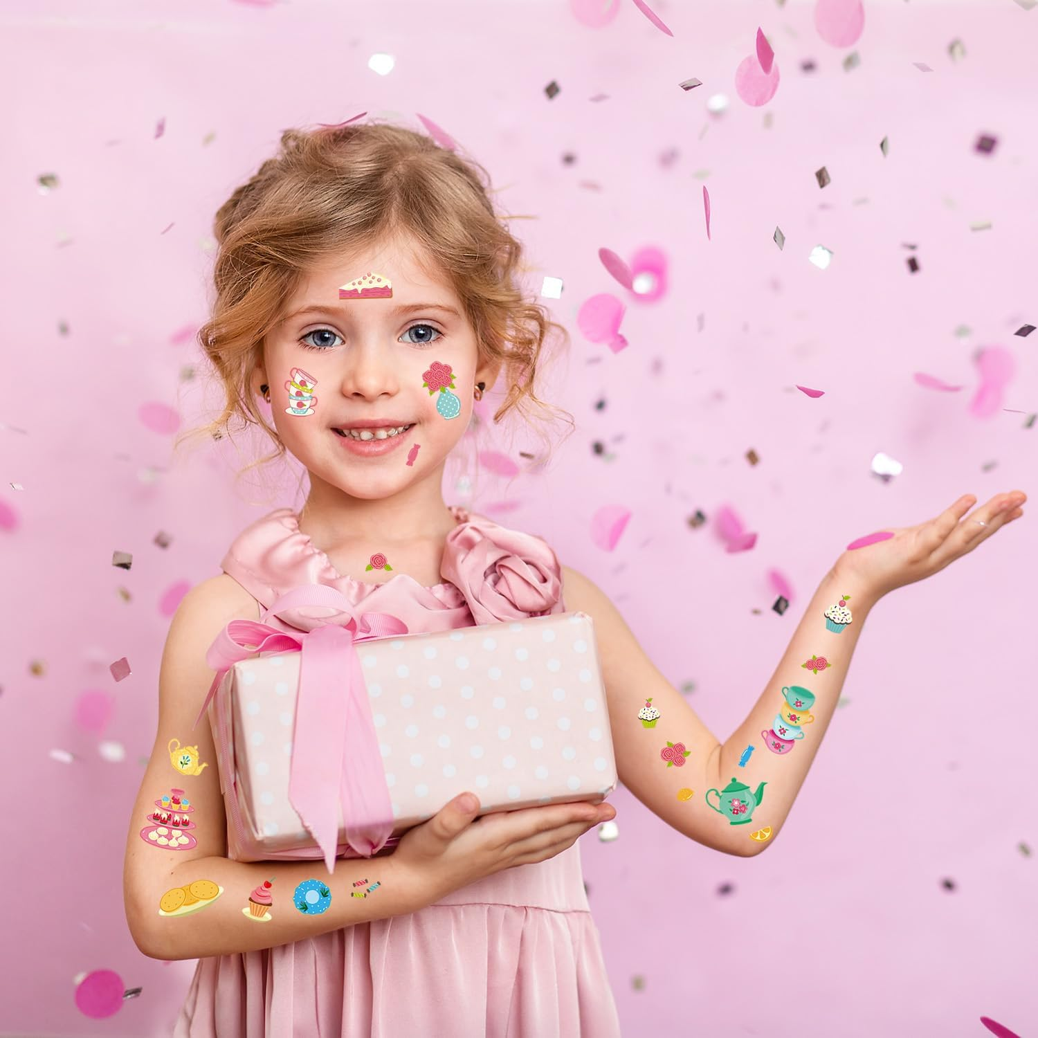 10 Sheets Temporary Tattoos Afternoon Tea Elegant Floral Teacup and Cookie Designs for Women and Girls Waterproof Body Art for Party and Festival image number 4