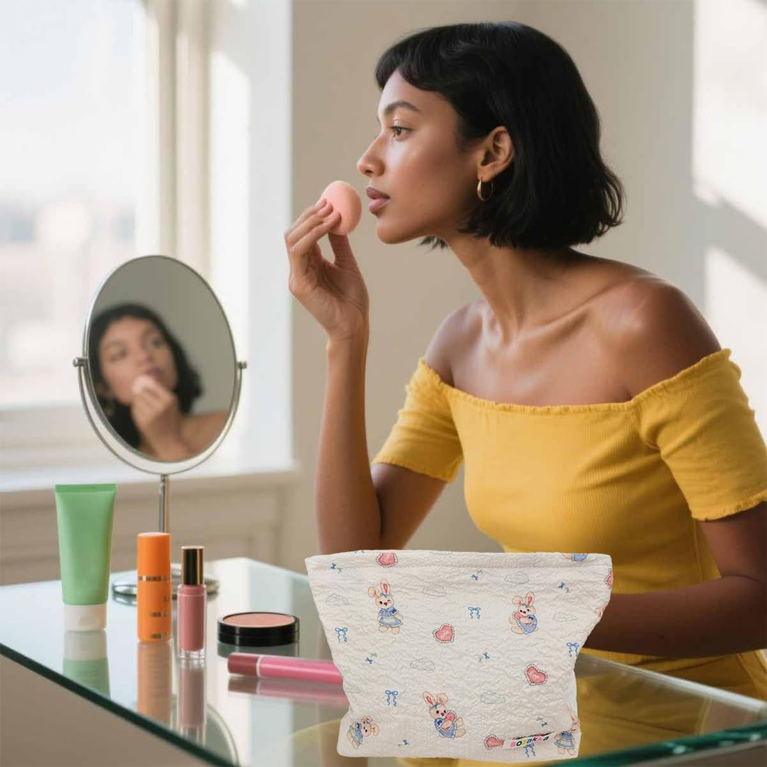 CATOR Cosmetic Bag Women'S Small Make up Bag Makeup Bag Toiletry Bag Travel with Zip for Women Girls (Hare Model) image number 4