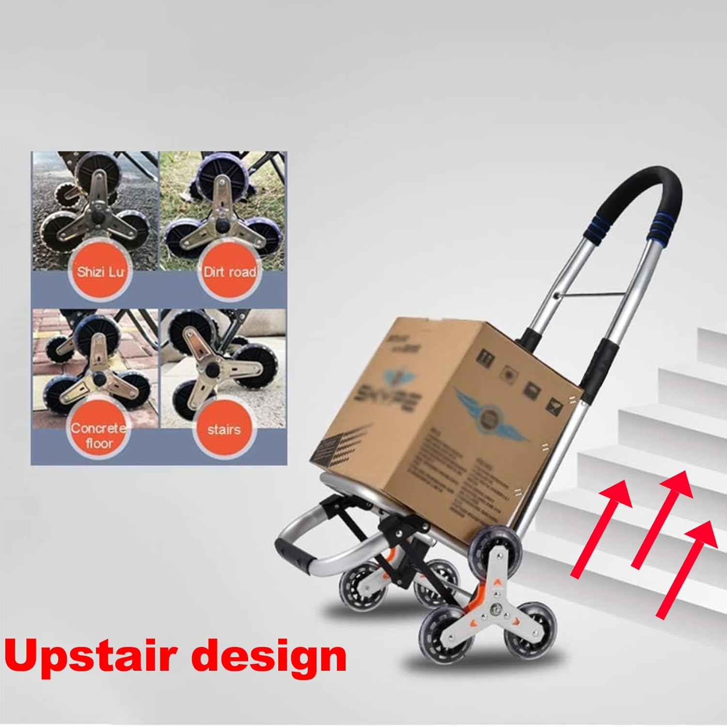 Shopping Trolley Cart, Foldable Rolling Dolly with 6 Climbing Stairs Wheels and Removable Bag for Groceries, Shopping, Camping, Laundry, 33 * 28 * 103Cm Black image number 6