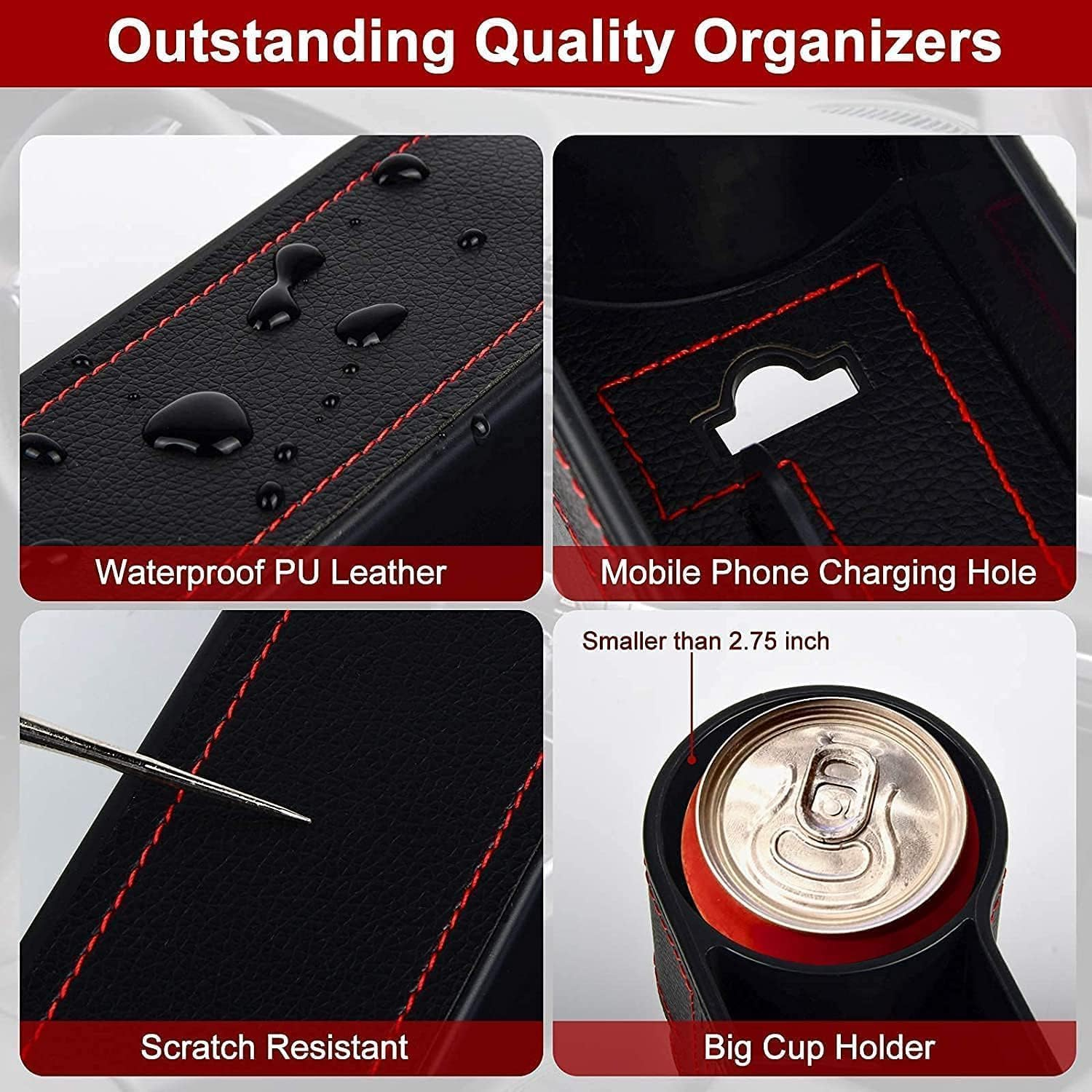 2PCS Car Seat Gap Filler Organizer, Auto Premium PU Leather Console with Cup Holder, Multifunctional Car Organizer Front Seat Pocket for Interior Essential