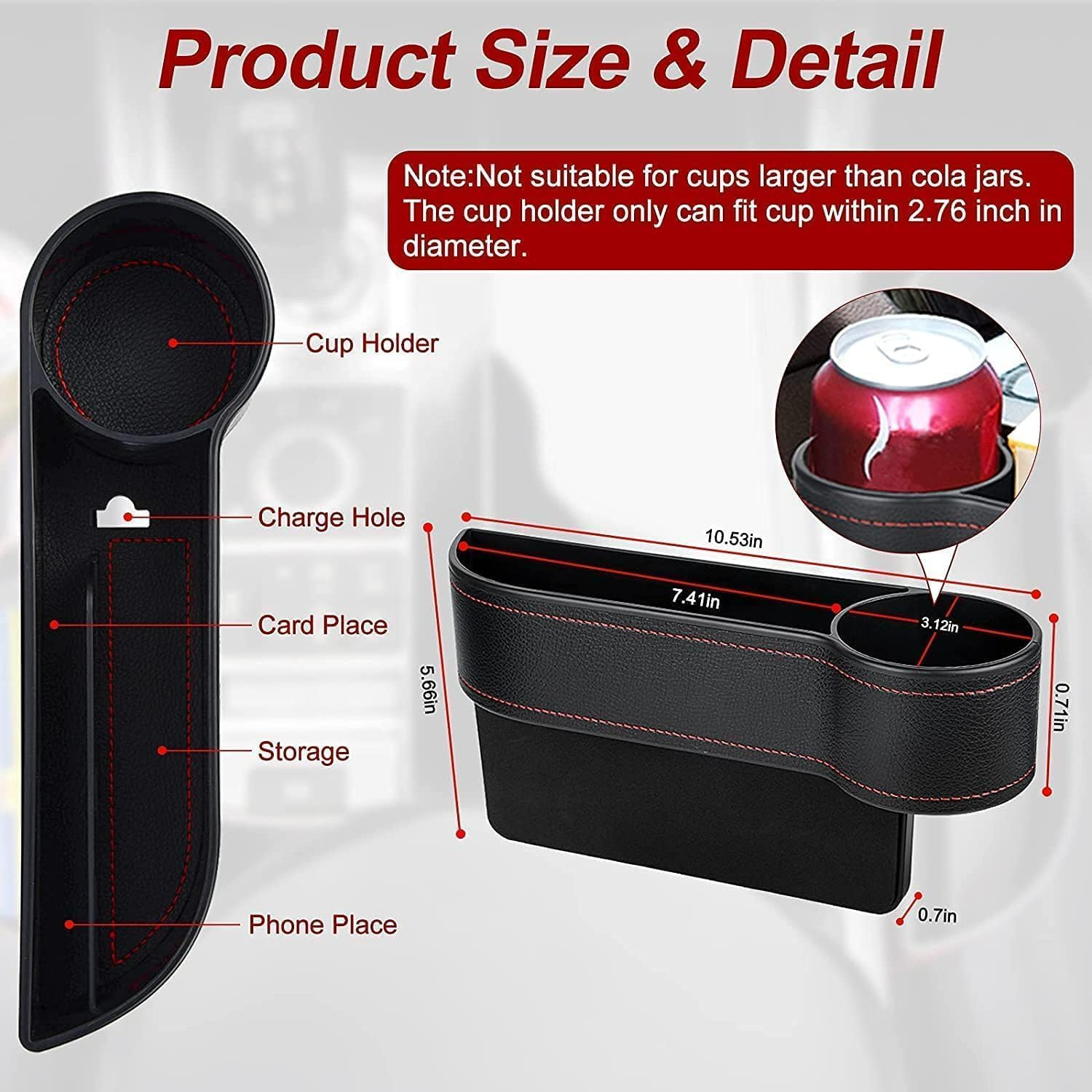 2PCS Car Seat Gap Filler Organizer, Auto Premium PU Leather Console with Cup Holder, Multifunctional Car Organizer Front Seat Pocket for Interior Essential image number 3