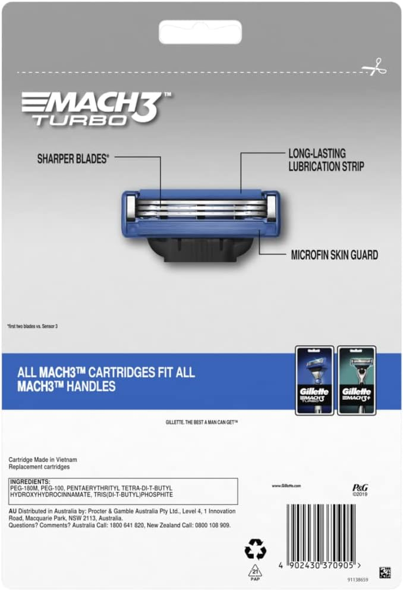 Gillette Mach3 Turbo Razor Blades Refill 16 Pack image number 1