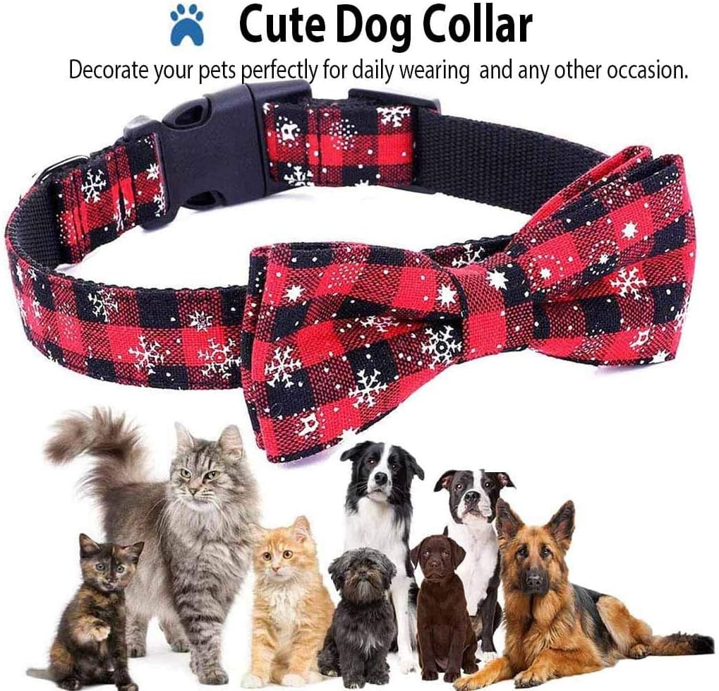Moonpet Xmas Christmas Dog Collar with Bow Tie - 100% Cotton Nylon Design Adjustable Handmade Dog Collar - Cute Fashion for Small Medium Large Dogs-S image number 1