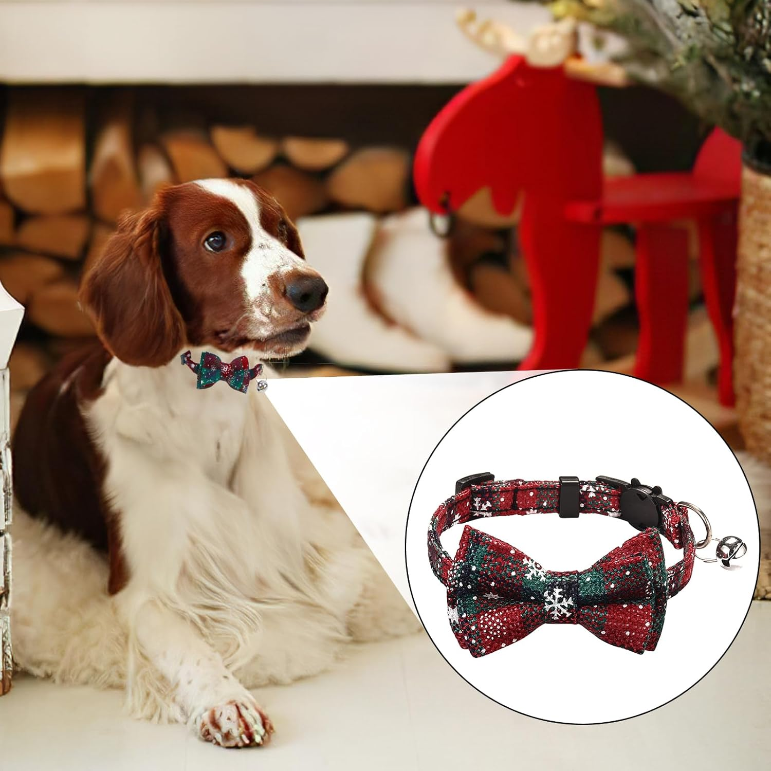 Christmas Dog Collar Cat Collar Adjustable Dog Collar with Dog Bow Tie and Bell Removable Collar Cat Christmas Decoration for Small Medium Kittens and Puppies Dogs image number 2