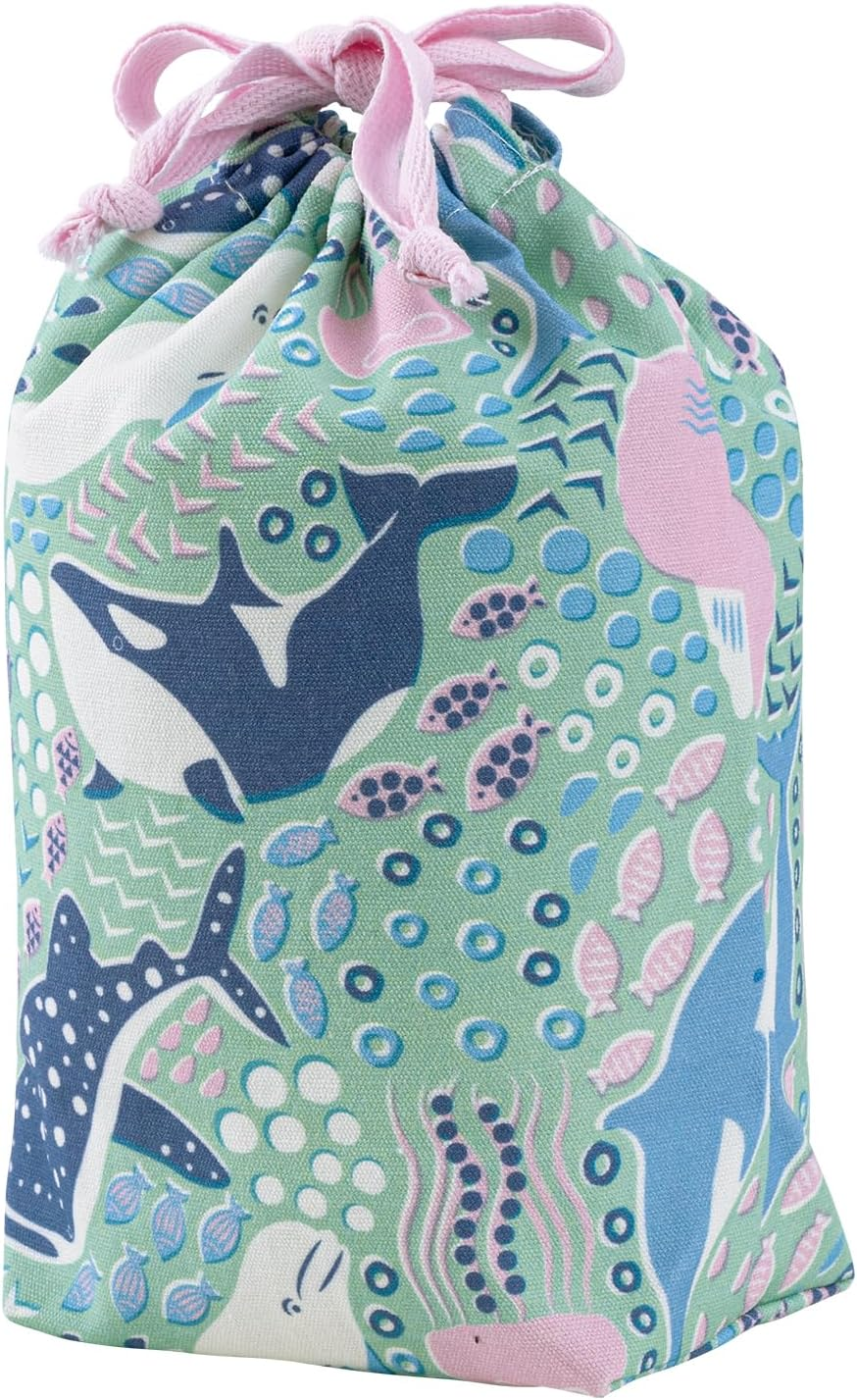 Ribuha Ao 32705-52 Aqua Huge in the SEA Drawstring Pouch, Approx. W 6.7 X D 3.0 X H 7.9 Inches (17 X 7.5 X 20 Cm), Accessory Case, Stylish, Water Creatures Pattern - Snow image number 5