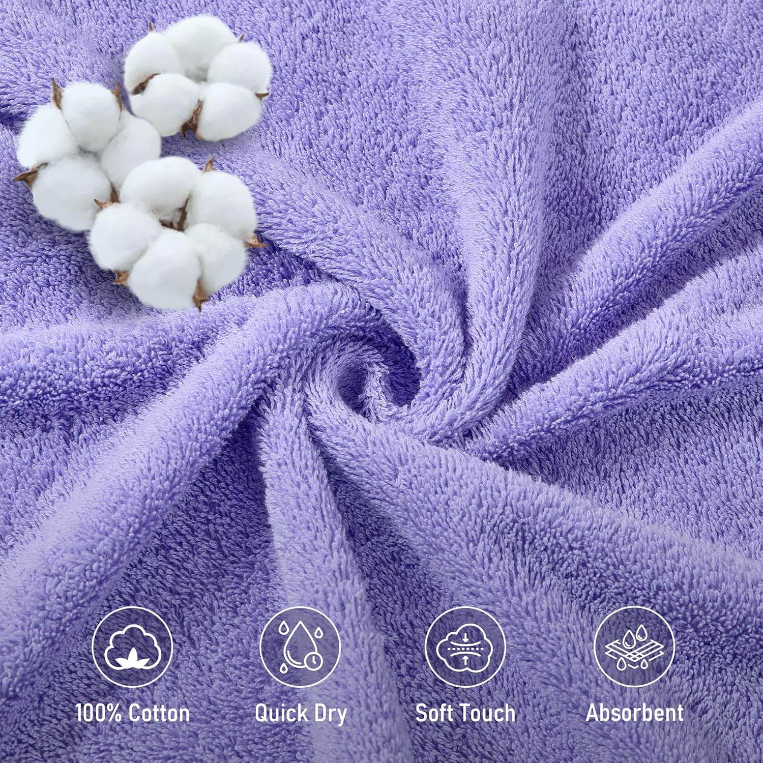 LINENOVA 100% Cotton Bath Towels 2 Pack - Premium 450GSM Soft & Lightweight Towel Set, Quick Dry & Absorbent Bathroom Towels, Ideal for Hotel, Spa and Gym Use (65X130Cm, Lavender)