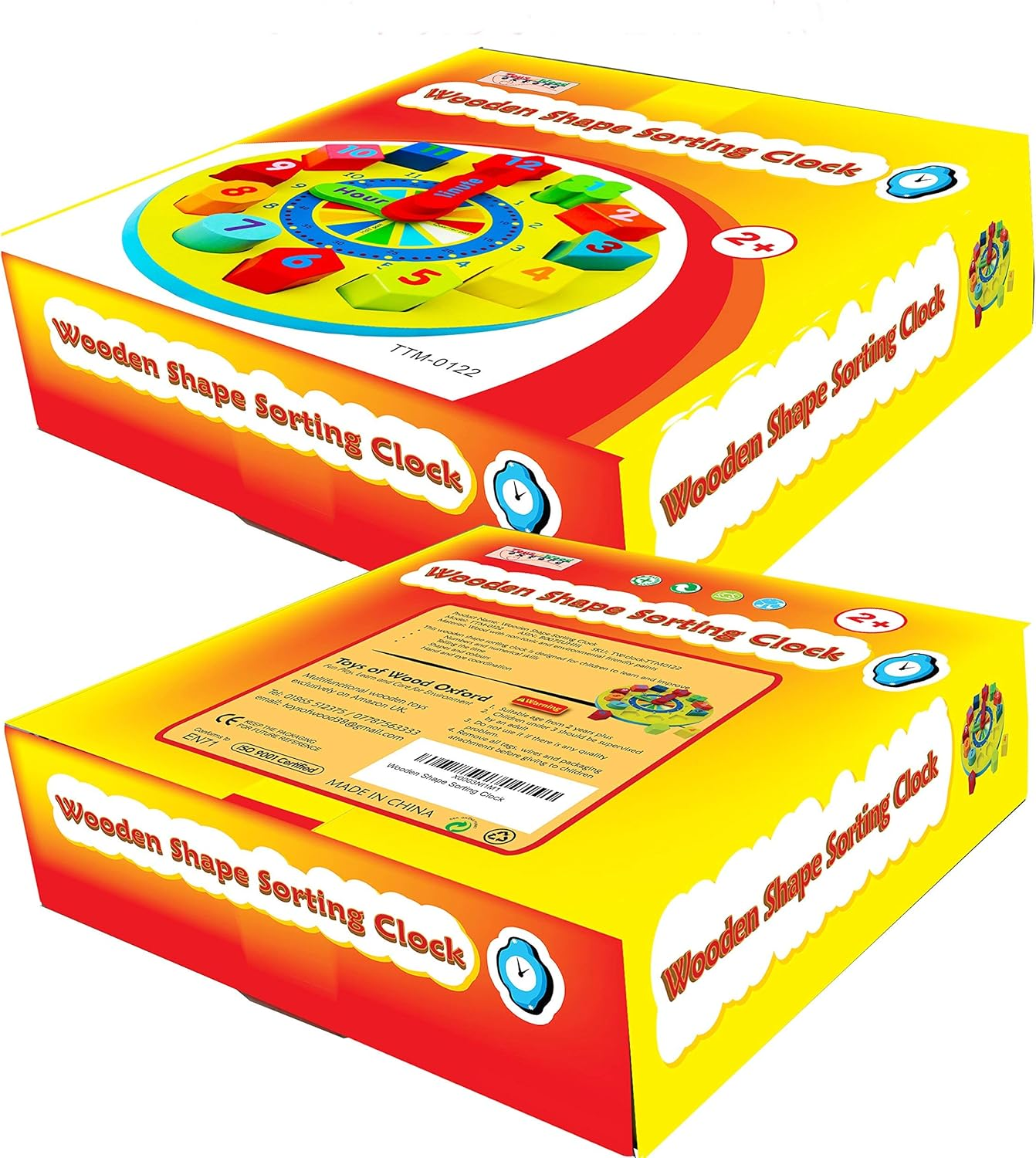 TOWO Wooden Shape Sorting Clock-Learning to Tell the Time - Wooden Teaching Clock with Numbers and Shapes Sorting Puzzle &ndash; Educational Toys for 3 Years Old image number 2