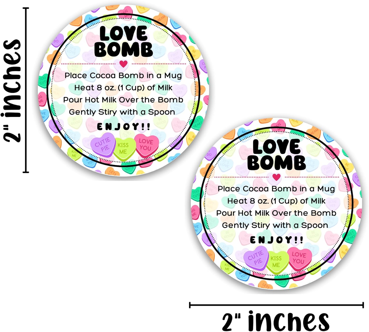 Love Bomb Stickers for Hot Cocoa Bomb Box | 250 Pc Roll Bulk Packaging 2&rdquo; Label Tag Instructions Ingredients for Holiday Valentine&rsquo;S Candy Heart Background Hot Chocolate Bomb image number 4
