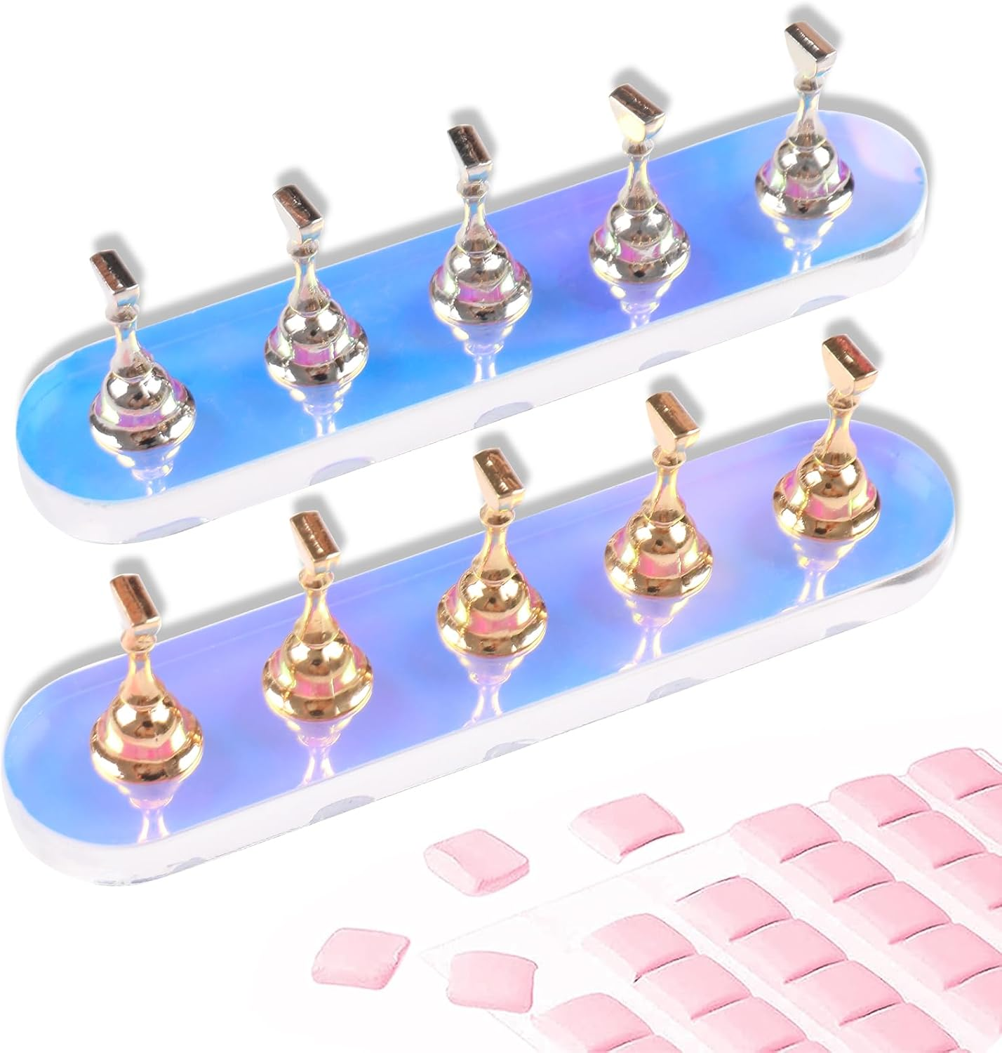 ANGNYA Nail Stand for Press On, 2 Set Aurora Nail Holder for Painting Nails Press on Nail Stands with 96 Pcs Reusable Sticky Putty for Nail Art Display Home & Salon Use (Round)