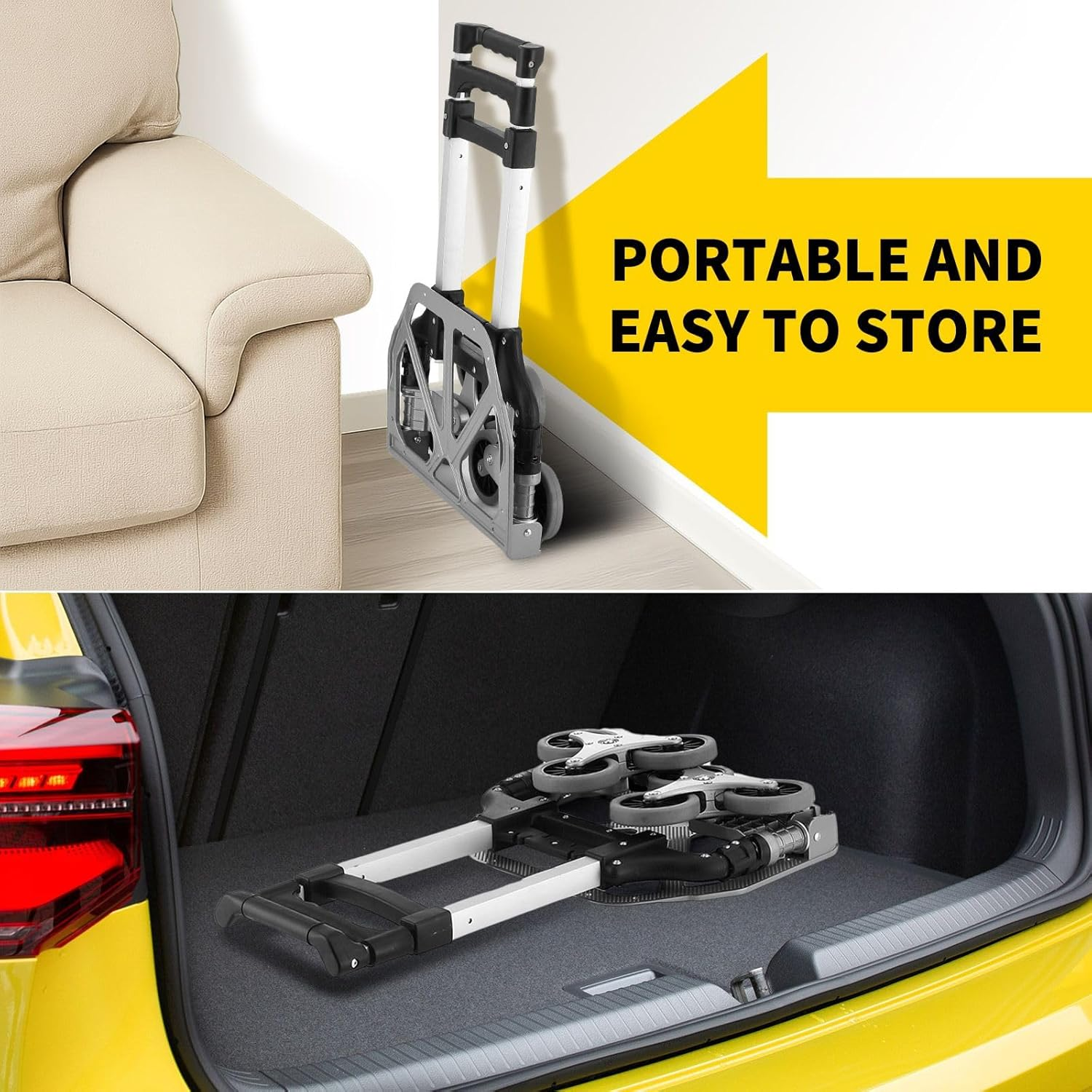 Hand Truck with Stair-Climbing Wheels Foldable Dolly Cart for Stairs Aluminum Utility Cart with Telescopic Handle & Elastic Rope for Luggage, Travel, Shopping 75KG image number 3