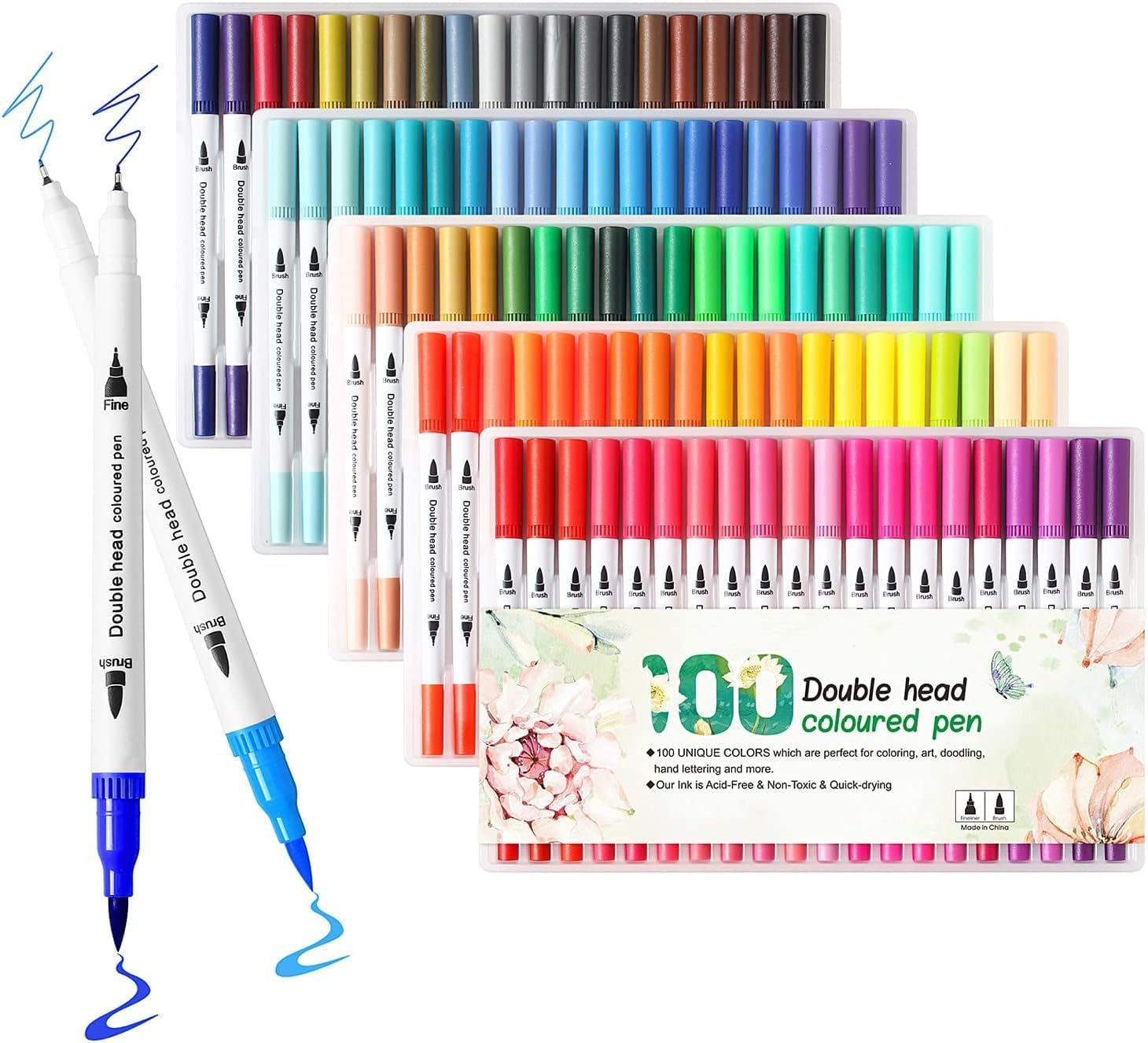 100 Colors Art Markers for Coloring,Coloring Pens,Dual Brush Tip Markers for Kids Adult Drawing,Fine Tip Pens for Art,Journaling,Doodling & Lettering image number 4