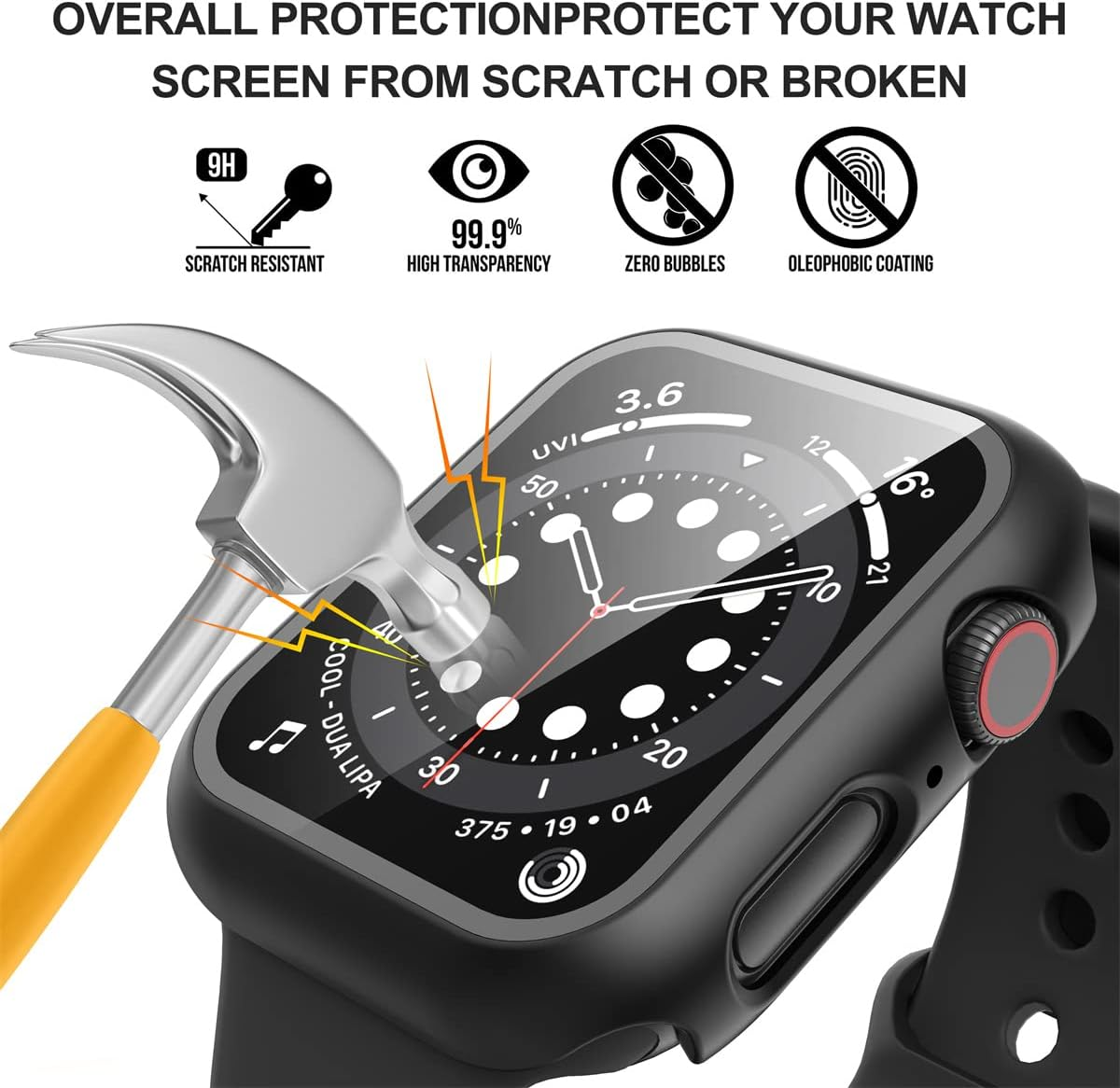 Diruite 2-Pack for Apple Watch Series 9/8/7 41Mm Screen Protector Case, All-Around HD Tempered Glass Ultra-Thin PC Hard Matte Protective Cover - Black image number 2