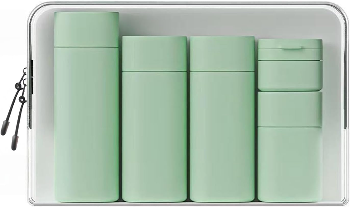 5 PCS Travel Cream Dispenser Bottles Set, TSA Approved Leak-Proof Toiletry Containers for Shampoo, Lotion, Cosmetics, Modern Portable Dispenser Bottles for Air Travel, Gym, Vacation (White)