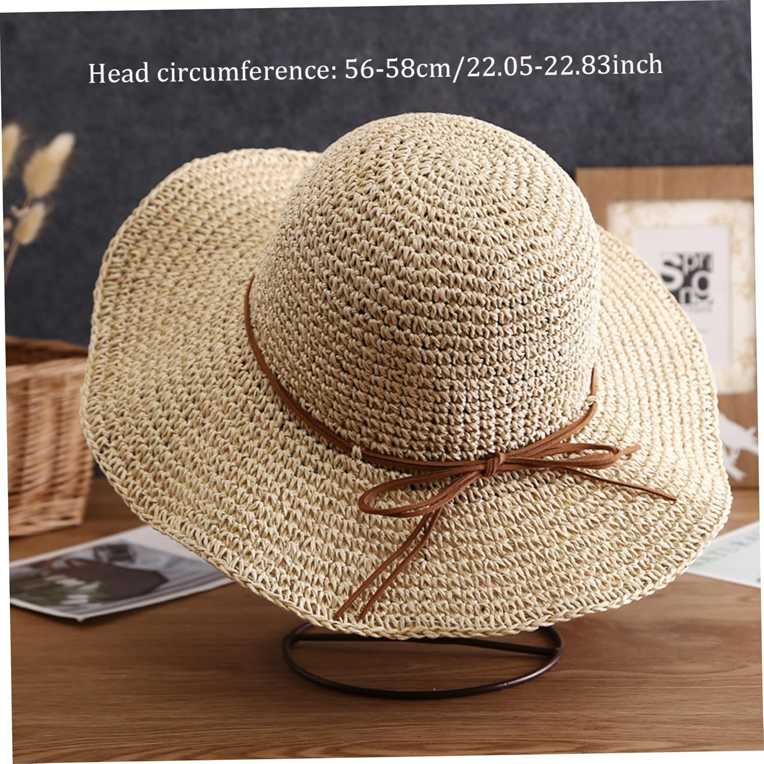Straw Hats for Women, Breathable Wide Brim Sun Hat, Foldable Packable Bucket Cap for Beach Travel, Beach Sun Hats Beige image number 3