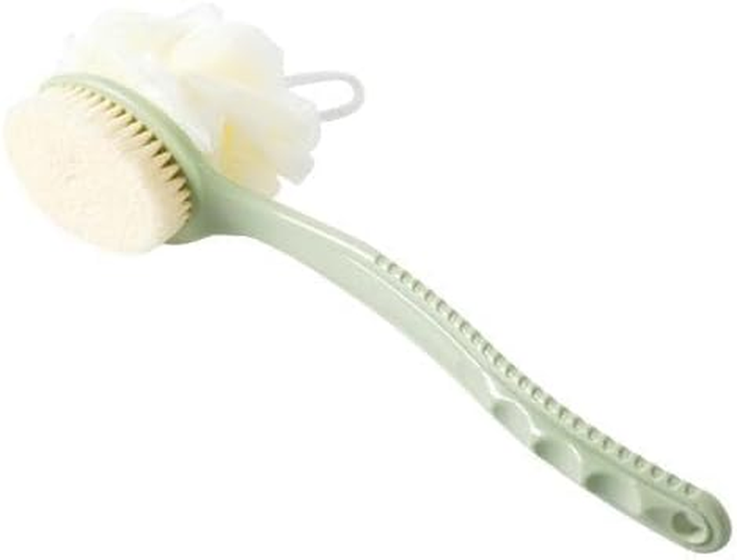 JZS Shower Body Brush with Bristles and Loofah,Back Scrubber Bath Mesh Sponge with Curved Long Handle for Skin Exfoliating Bath, Massage Bristles Suitable for Wet or Dry, Men and Women