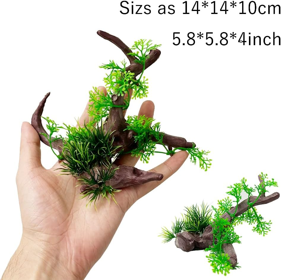 Aquarium Plants Fish Tank Decorations Composite Plastic Artificial Plant Goldfish Waterscape Fish Hides Plastic Driftwood Silk Leaf Set (Type-A)