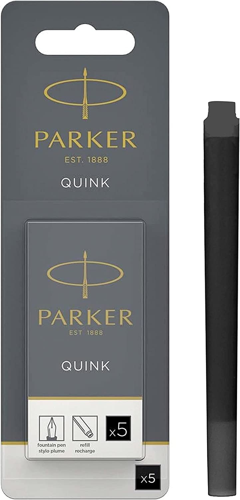 PARKER QUINK Long Fountain Pen Ink Refill Cartridges, Black, 5 Count (Pack of 2)