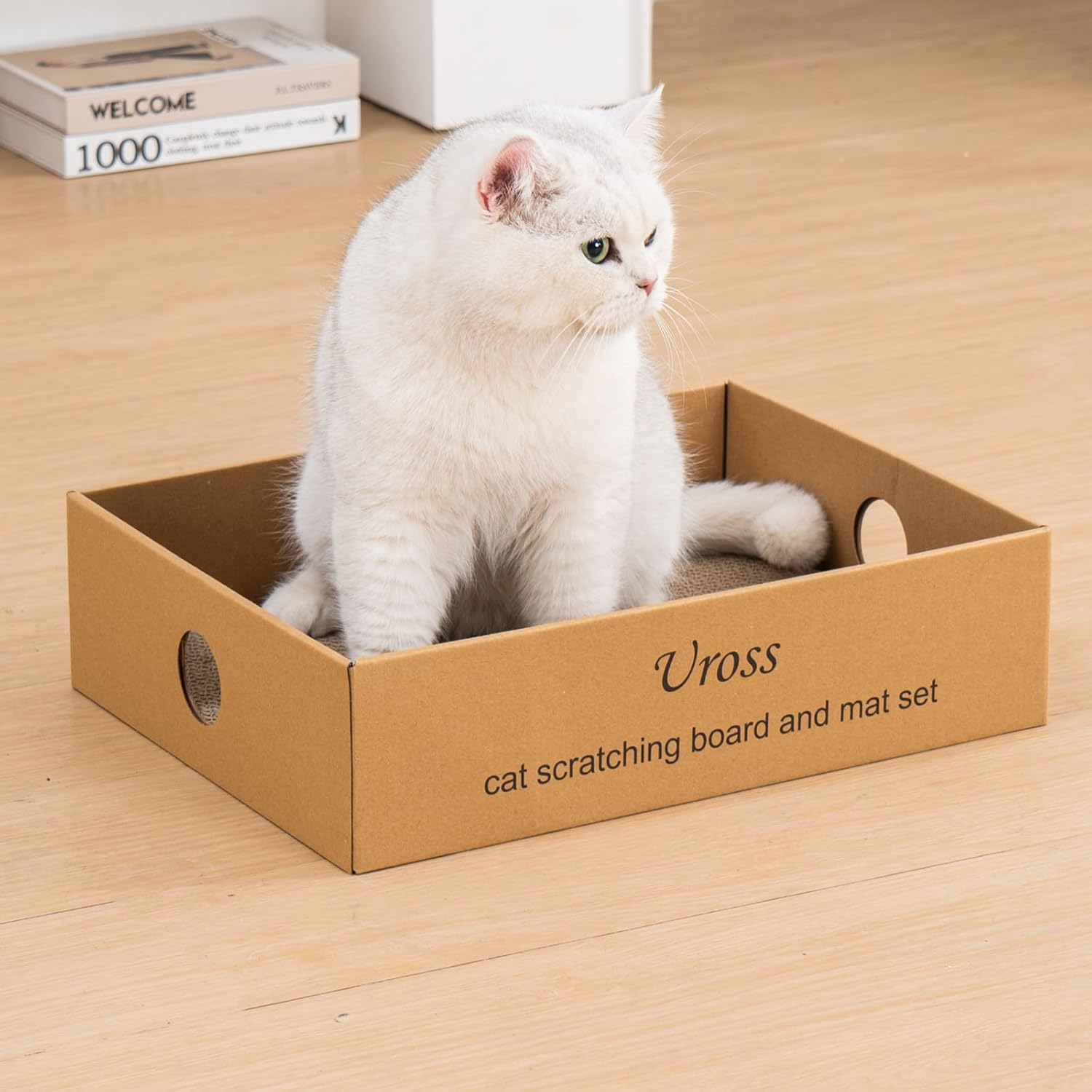 Uross Cat Scratcher Box 3 in 1 Reversible Cardboard Scratching Pad and 1PCS 40 X 60 CM Natural Sisal Cat Scratch Mat, 2 PCS Scratching Pads Double-Sided Texture Curve Design Cat Scratch Board for Sofa