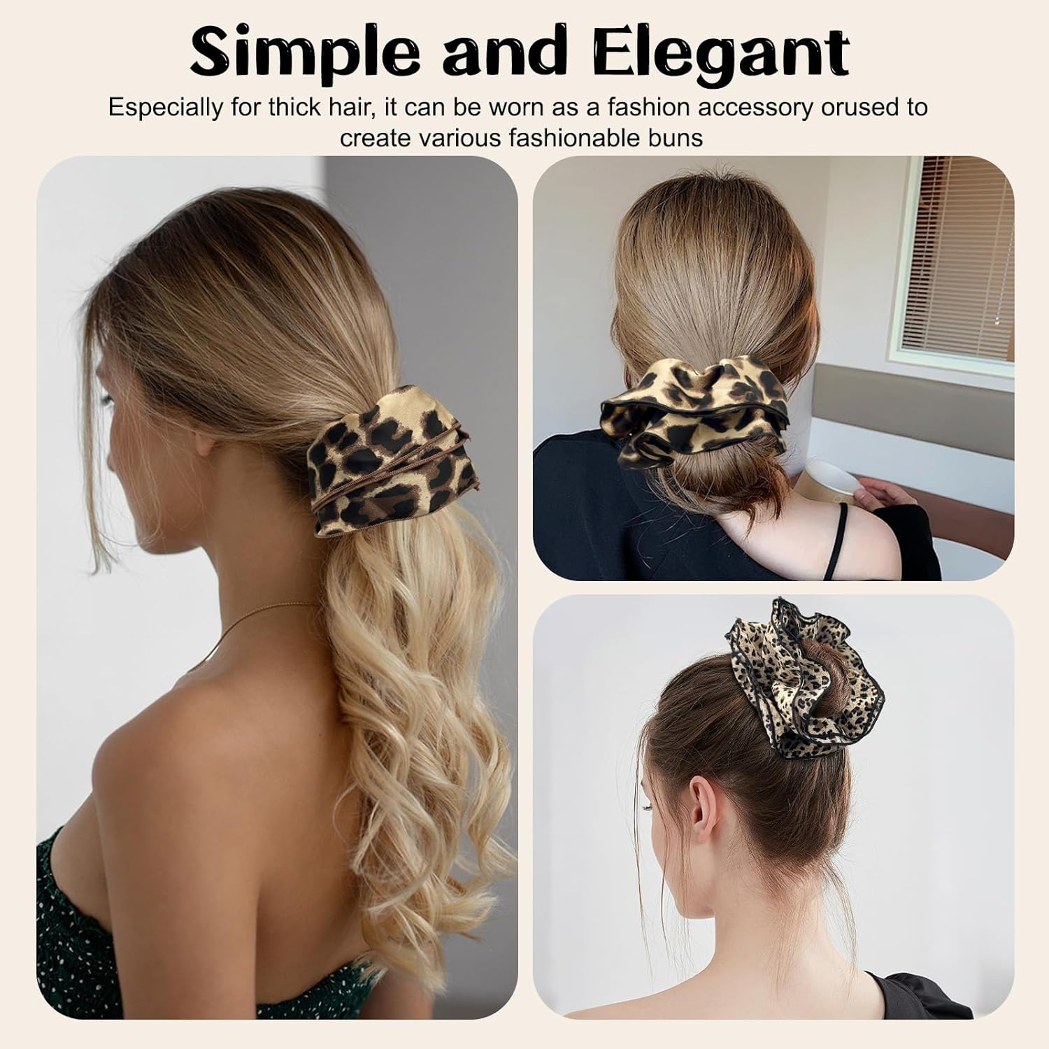 Mtuihfo 3 PCS Leopard Print Scrunchie, Oversized Scrunchies Satin Elastic Giant Hair Accessories Animal Print Gifts for Thick Curly Hair Women Girls Ponytail Holders Hair Ropes image number 3