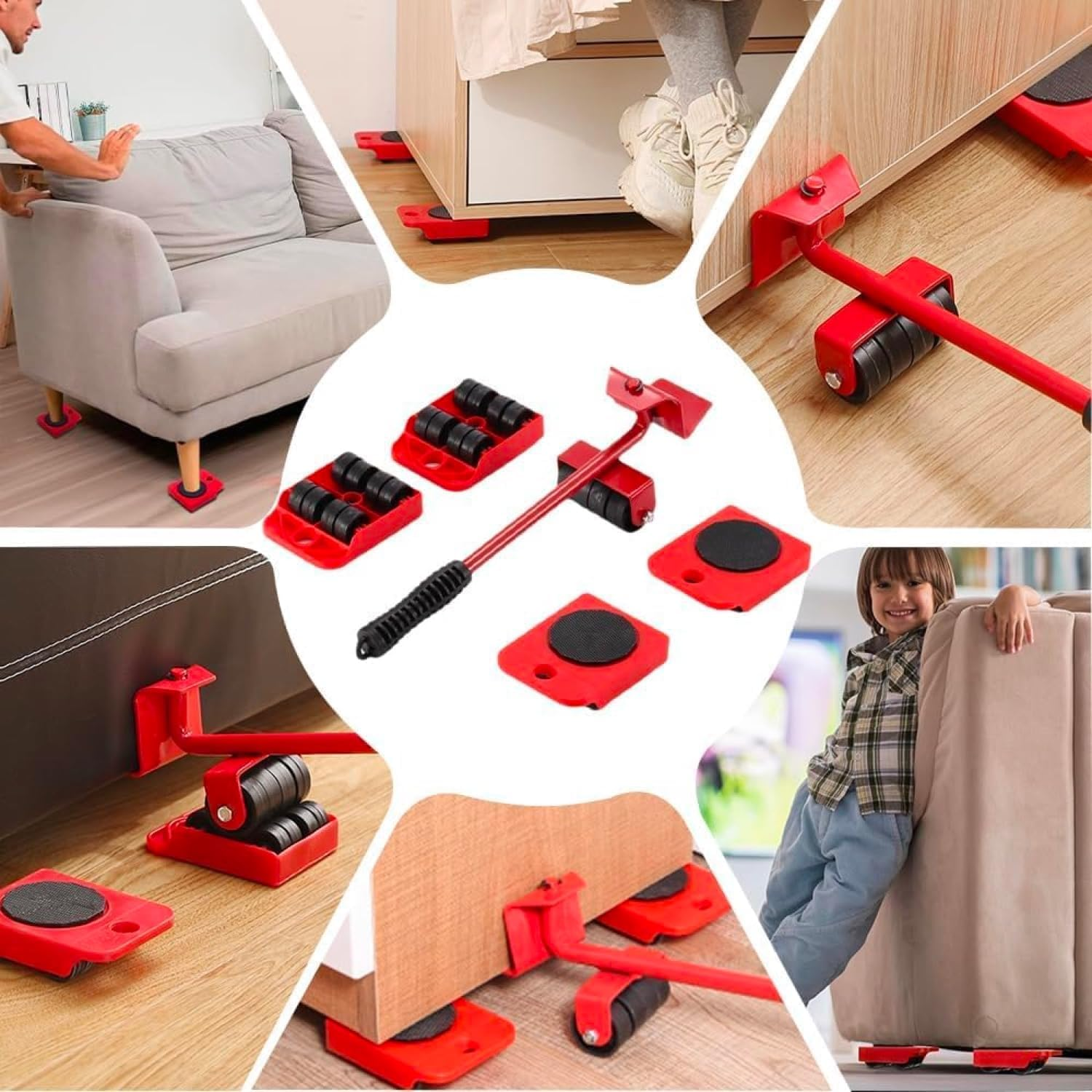 Heavy-Duty Furniture Mover Set - Appliance Dolly with Adjustable Lever & 4 Non-Marring Wheels, Commercial-Grade Steel Sliding Tool for Sofa/Fridge/Washer Relocation (Blue)