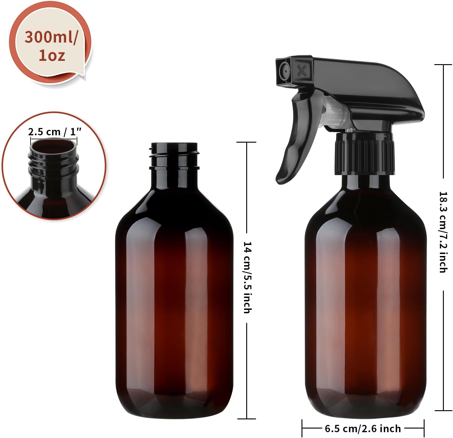 2 Pack Plastic Spray Bottles, 300Ml/10Oz Premium Refillable. Clear and Brown Options. Adjustable Sprayer for Precise Fine Mist and Stream. Perfect for Cleaning, Gardening, Pet Care, and Hair (Brown) - Brown image number 6