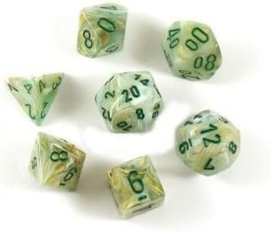 Chessex Mini Polyhedral 7D Marble Style Dice Set, Green/Dark Green (7 Piece) image number 1