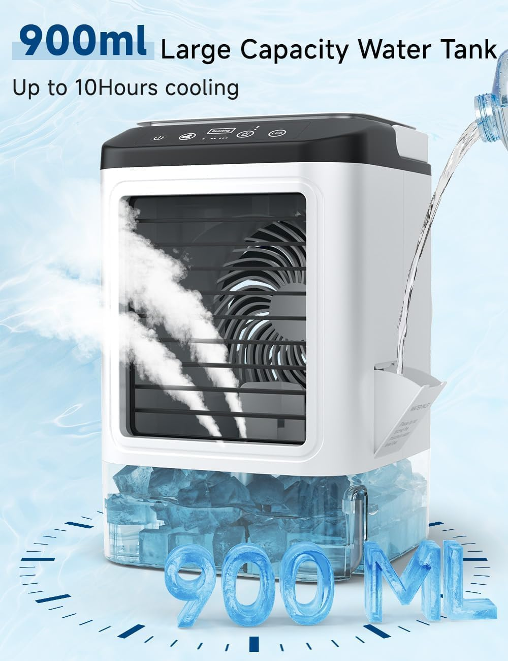 4-IN-1 Portable Air Conditioner, 3 Speeds & 2 Spray Modes, Boosting Mode, 900ML Tank, 25Db Portable Air Cooler,Humidifier, Cooling Fan,7 Night Lights, Mini Evaporative Air Cooler for Room Home