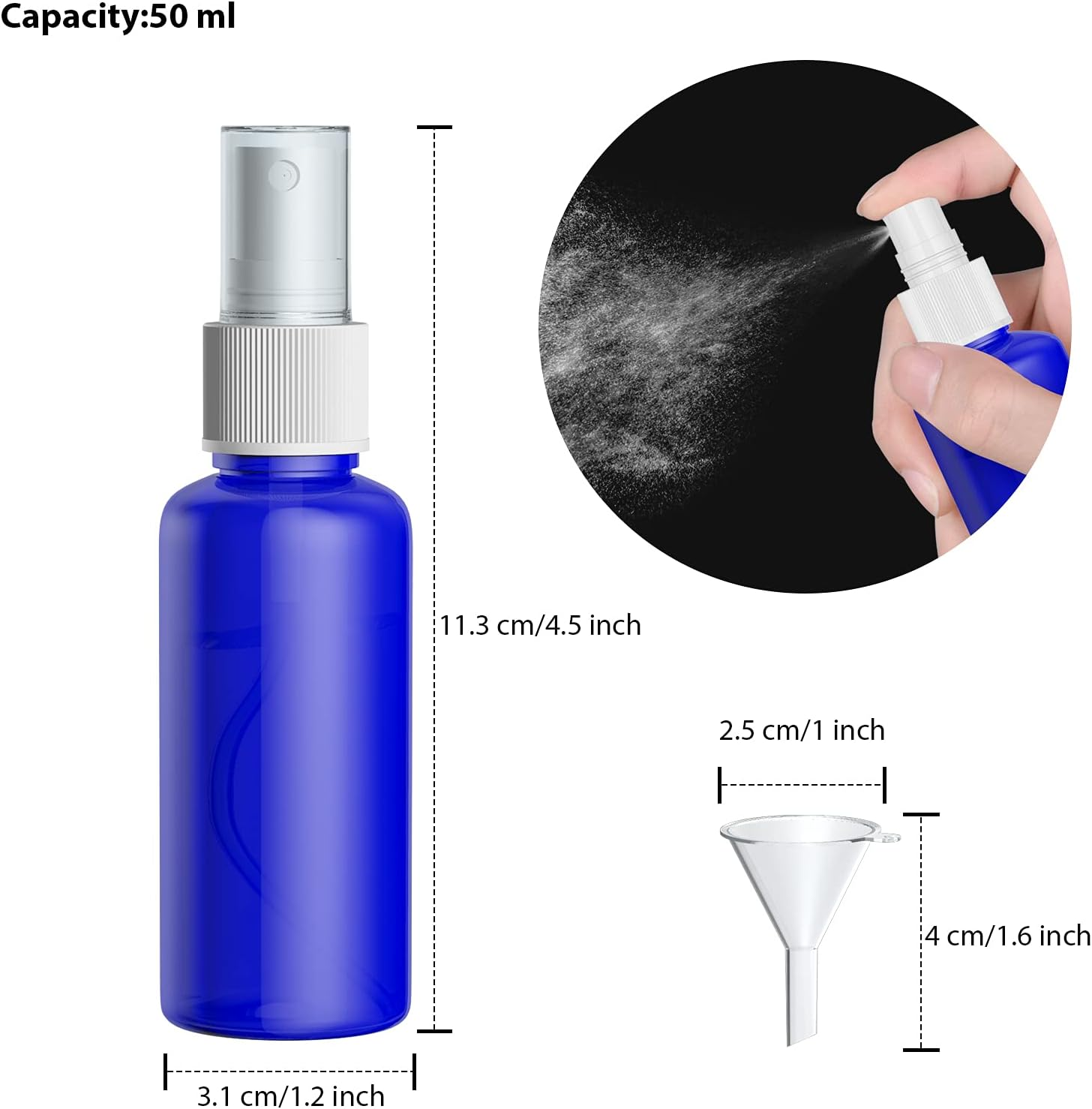 Spray Bottles Plastic Small Mist Travel Bottles Set 10 Pcs 50Ml Liquid Atomiser Refillable Containers with 2 Funnels 1 Sheet Labels (Blue) image number 6
