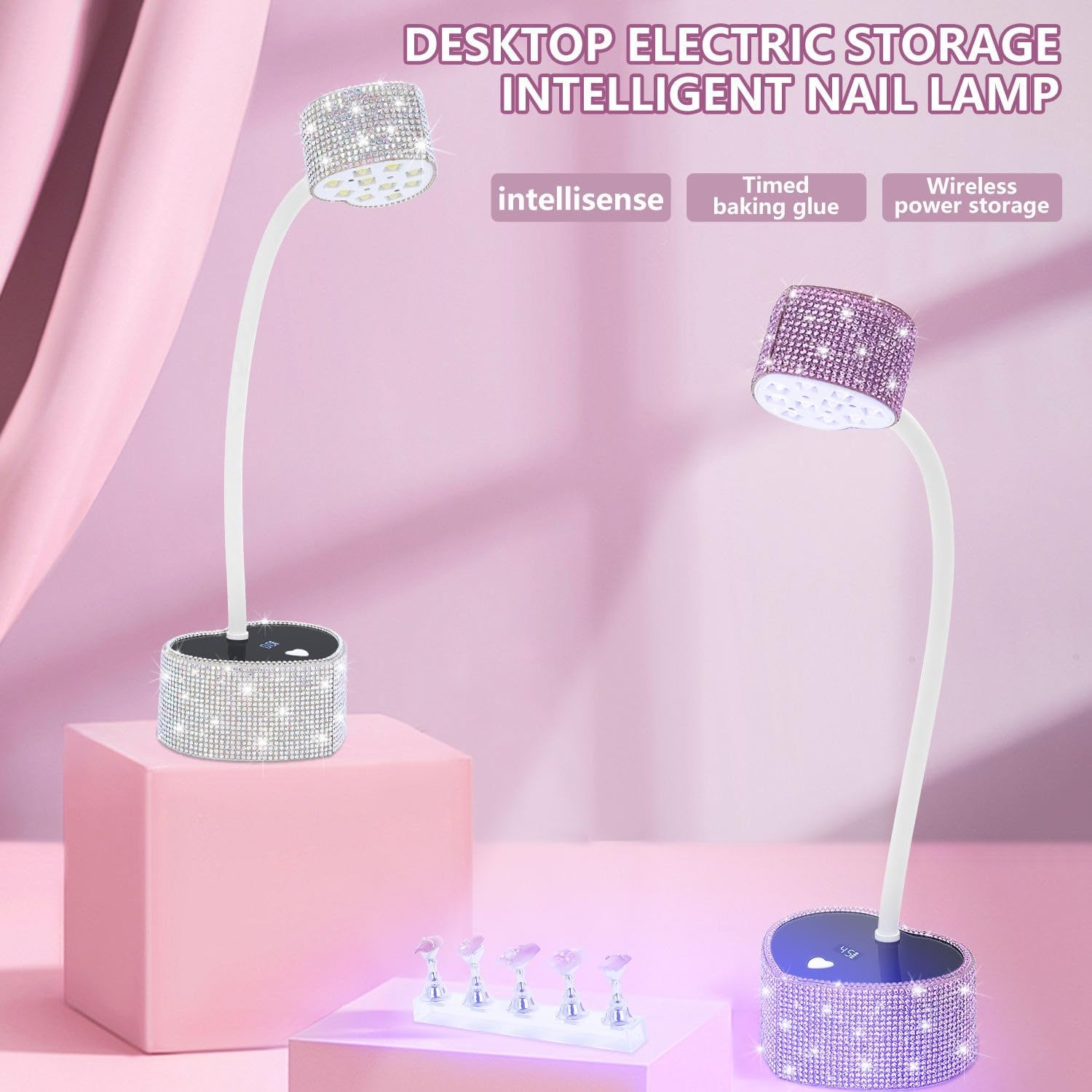 Bouzaak UV LED Nail Lamp, Heart Shaped UV Light for Gel Nails Polish, Rechargeable 36W Quick Drying Goosenecks Flash Cure Nail Dryer (Purple) - Silver image number 2