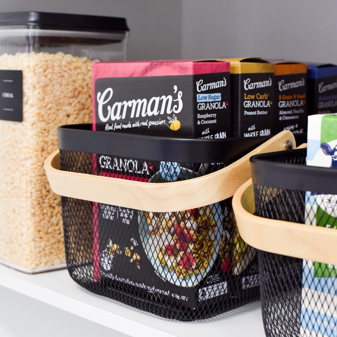 Blissful Little Home Mesh Storage Basket Set of 6 &ndash; Metal Wire Organiser Bins with Handles, Durable Powder-Coated Black Baskets for Pantry, Kitchen, Laundry and Home Organisation image number 3