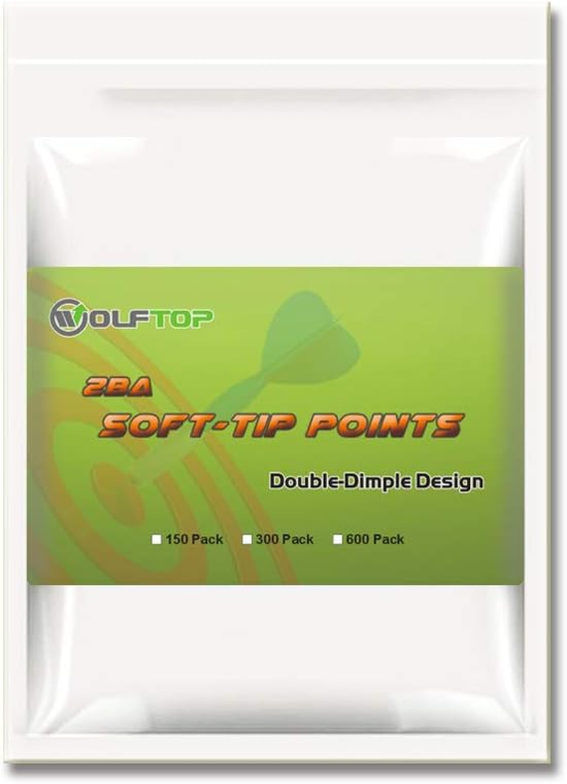 Wolftop 2BA Thread Soft Tip Dart Points 150/300 Pack - Plastic Dart Tips Dart Accessories Set - Black