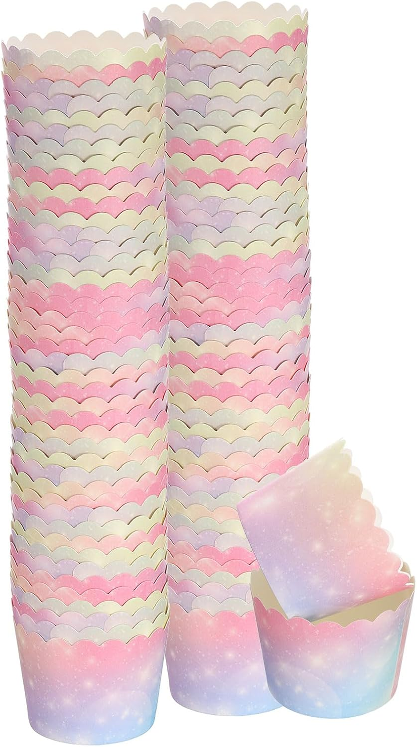 HARFINGTON 100Pcs Paper Baking Cups Small Greaseproof Disposable Bulk Cupcake Muffins Liners Cases Wrappers for Wedding Birthday Graduation, Gradient Pink Blue image number 2
