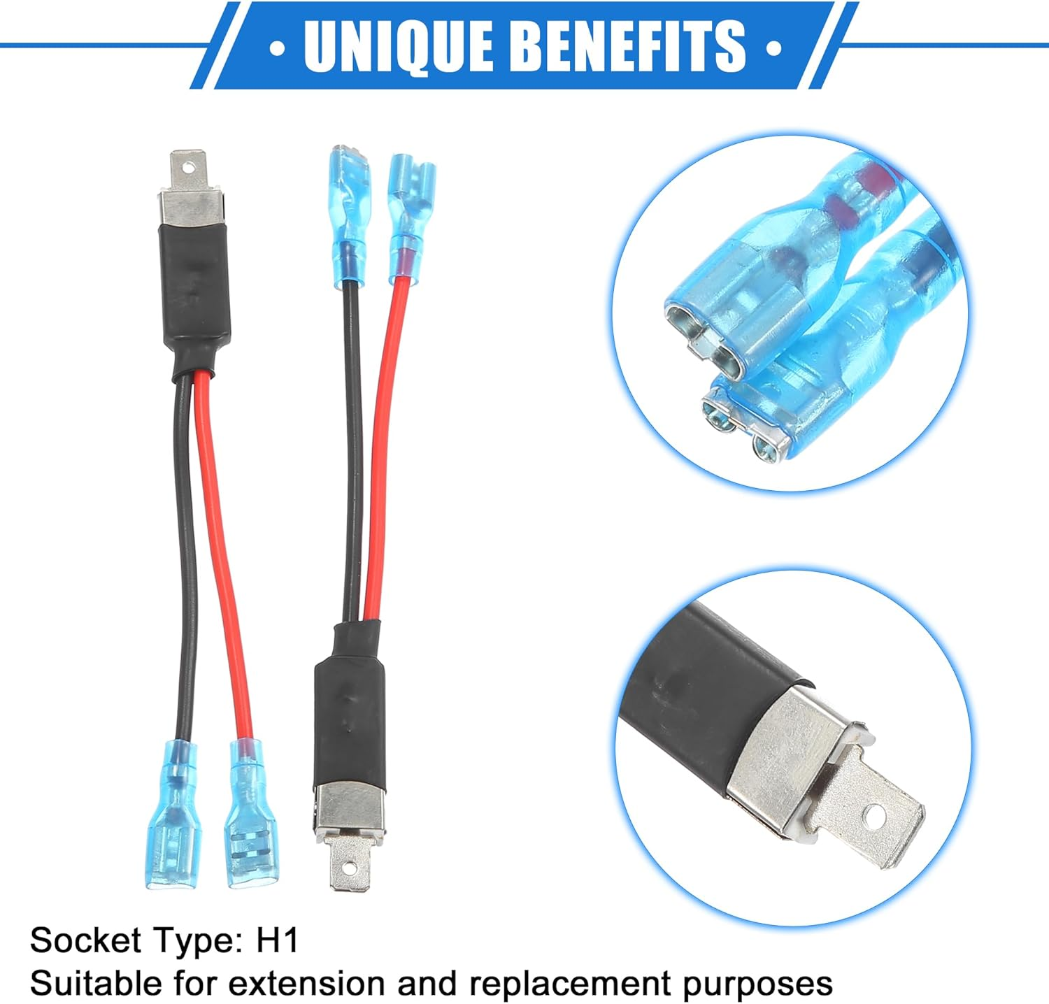 X AUTOHAUX 4 Pcs H1 Male LED Headlight Adapter Wiring Harness Socket Extension Converter Cable, Universal for Car Truck Durable Metal Silver Tone image number 4