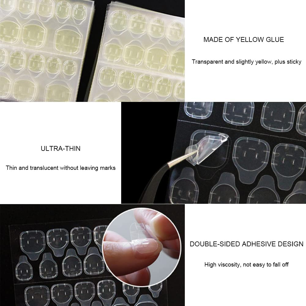 40 Sheets 960 Pieces Large Size Transparent Nail Adhesive Tabs, Breathable Double Sided Glue Nail Sticker, Acrylic False Nail Jelly Adhesive for Manicure Supplies, Yellow image number 3