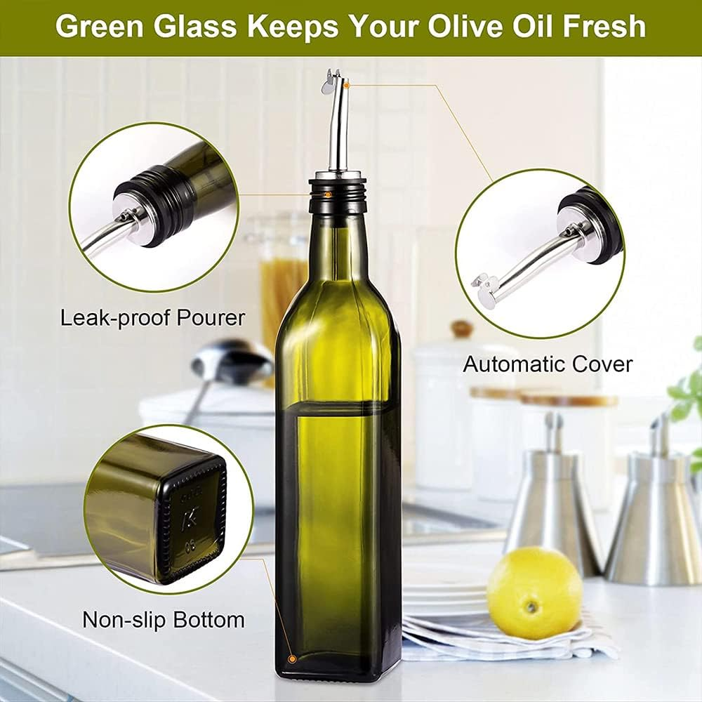 17Oz Glass Olive Oil Dispenser Bottle Set, 500Ml Clear Oil & Vinegar Cruet Bottle with Pourers, Funnel and Labels, Olive Oil Bottle for Kitchen & Storing Liquids (Green 2 Pack) - Green 2 Pack image number 6