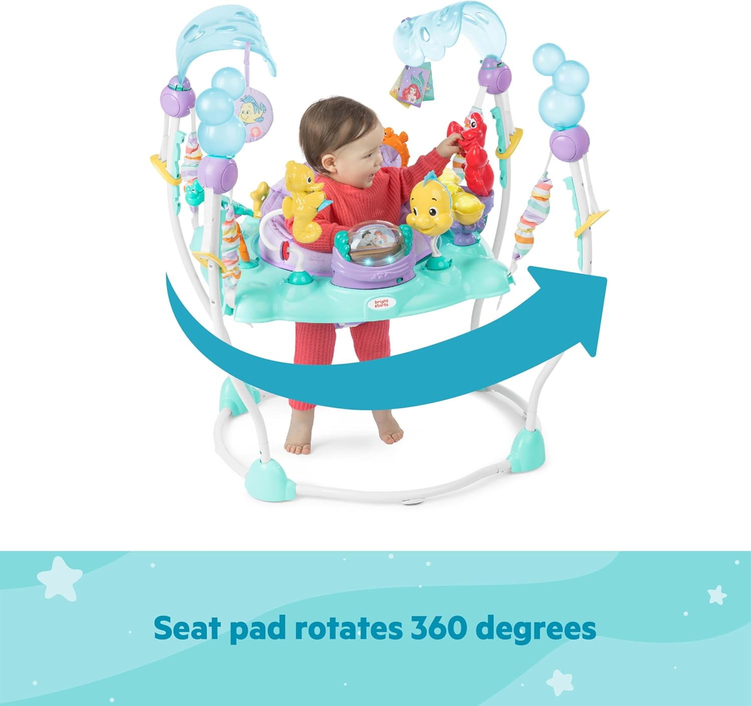 Bright Starts Disney the Little Mermaid Sea of Activities Baby Activity Jumper with Interactive Toys, Lights & Music with Disney Princess Ariel, 6-12 Months (Blue) image number 3