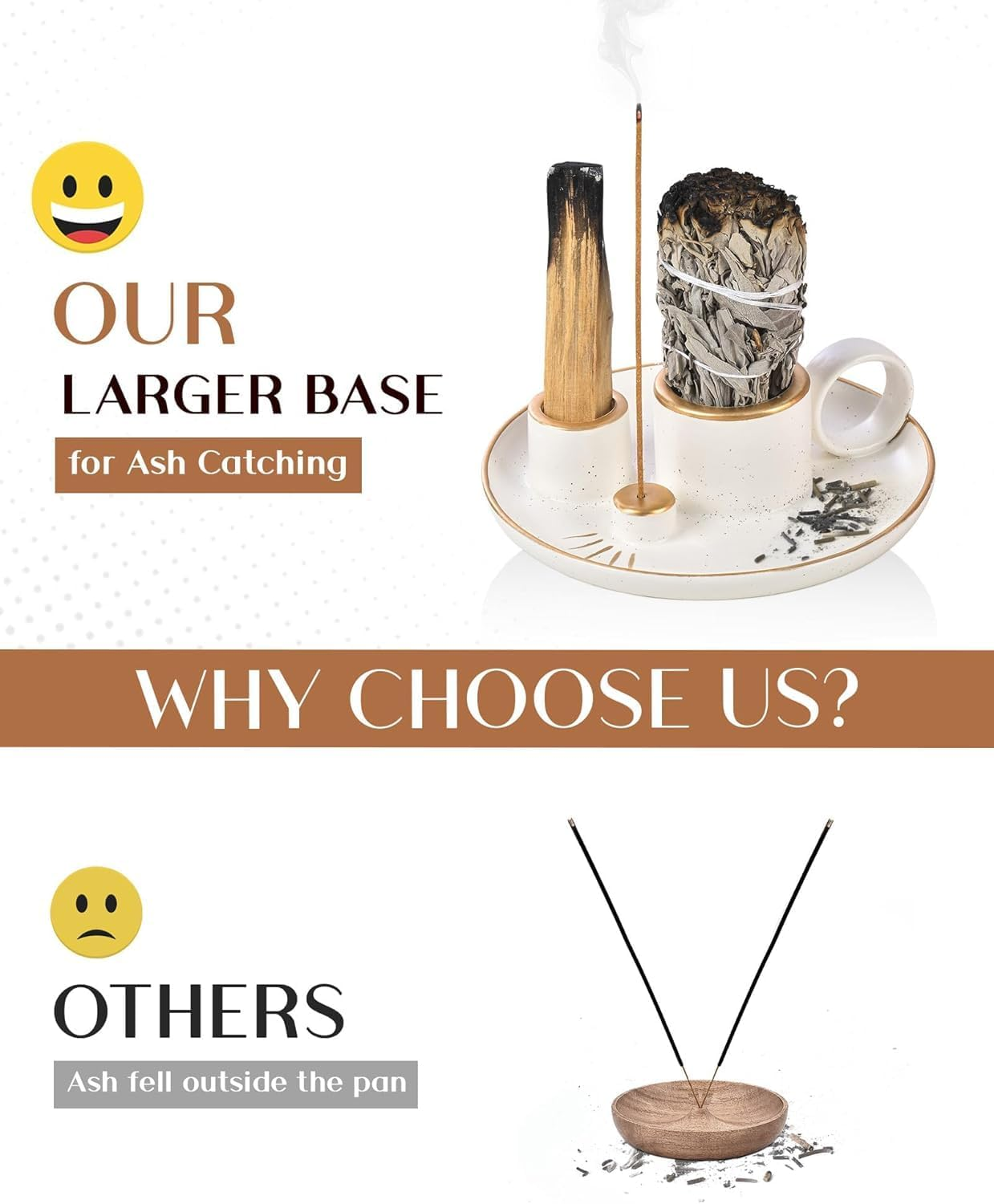 LIGHUFEIC Incense Holder,4-In-1 Palo Santo & Sage Incense Holder,5.9" Ceramic Burner with Handle, Ash Catcher Tray & White Candle Holder - for Meditation, Home Decor & Zen Gifts. image number 5