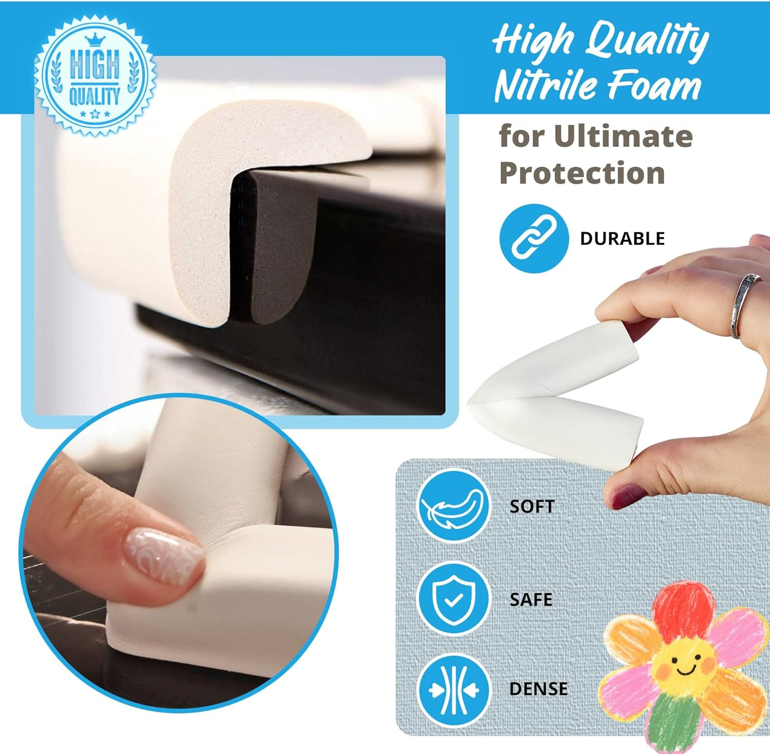 Corner Protector Baby Proof | Corner Guard Child Safety for Babies, Toddlers, Kids | Foam Corner Covers for Furniture, Table, Desk | 8 Pack (Ivory White) image number 6