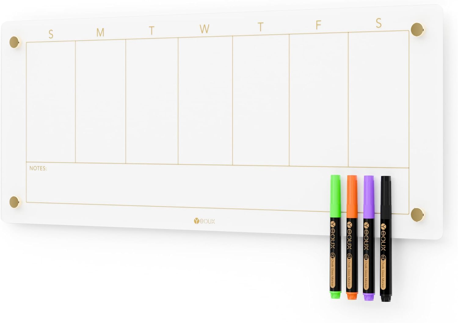 Glass Golden Weekly Dry Erase Calendar White Board for Wall, to Do List & 7 Days Planner Whiteboard for Home Office, 58.6X24Cm, 4 Markers Included, Yeoux image number 6