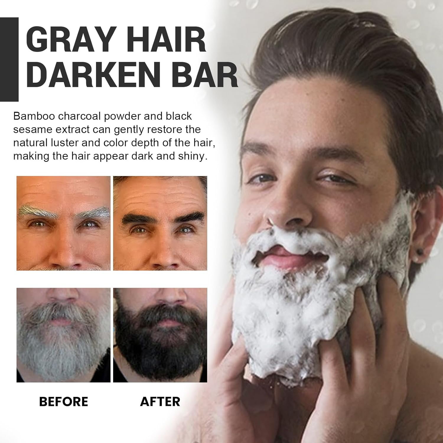 Gray Hair Reversebar - Moisturizing and Nourishing Hair Blackening Soap for Men & Women, Anti-Grey Bar for Shiny Mane Root Activator, Solid Grey Darkening Shampoo Bar (02) image number 5
