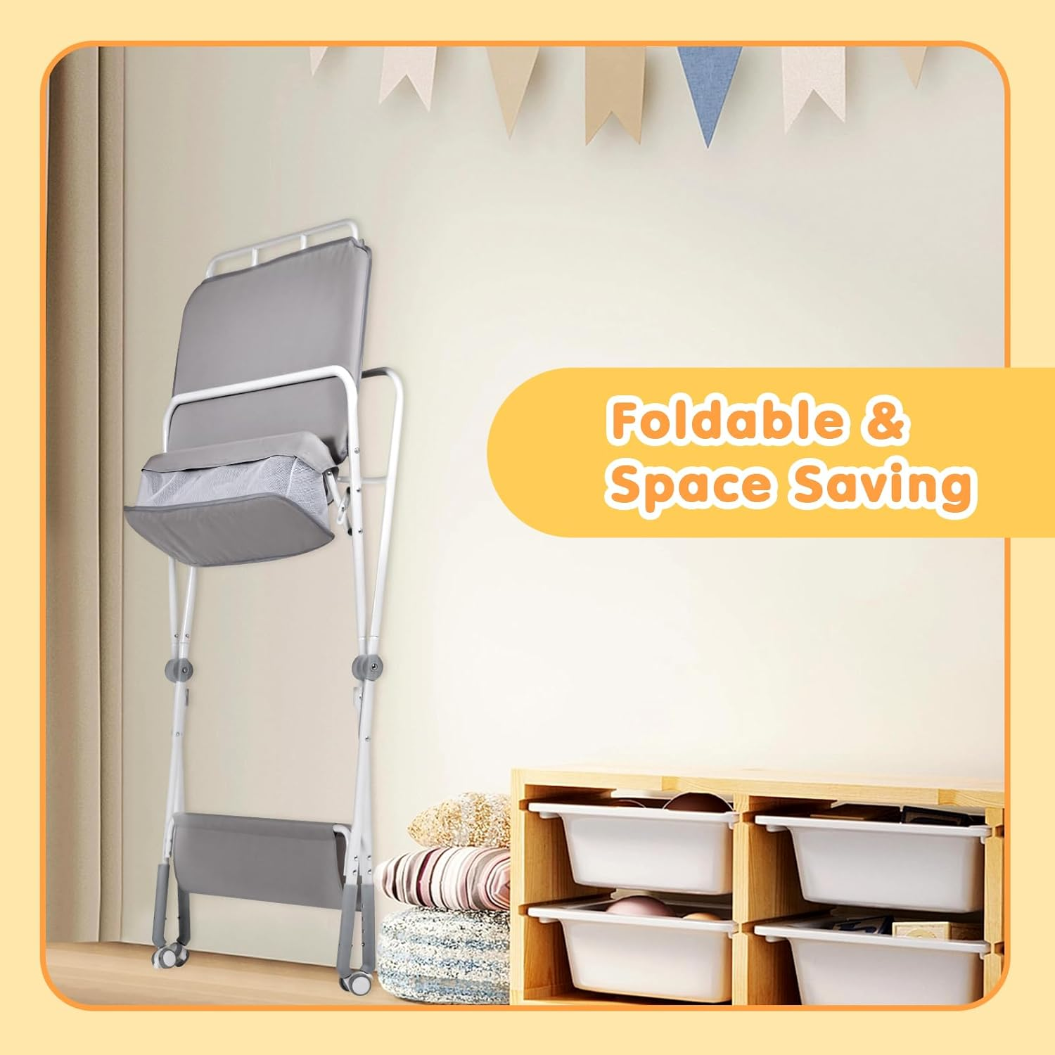 Advwin Baby Changing Table with Adjustable Height, Foldable Diaper Station with Storage Shelf, Portable Toddler Change Table for Home Nursery