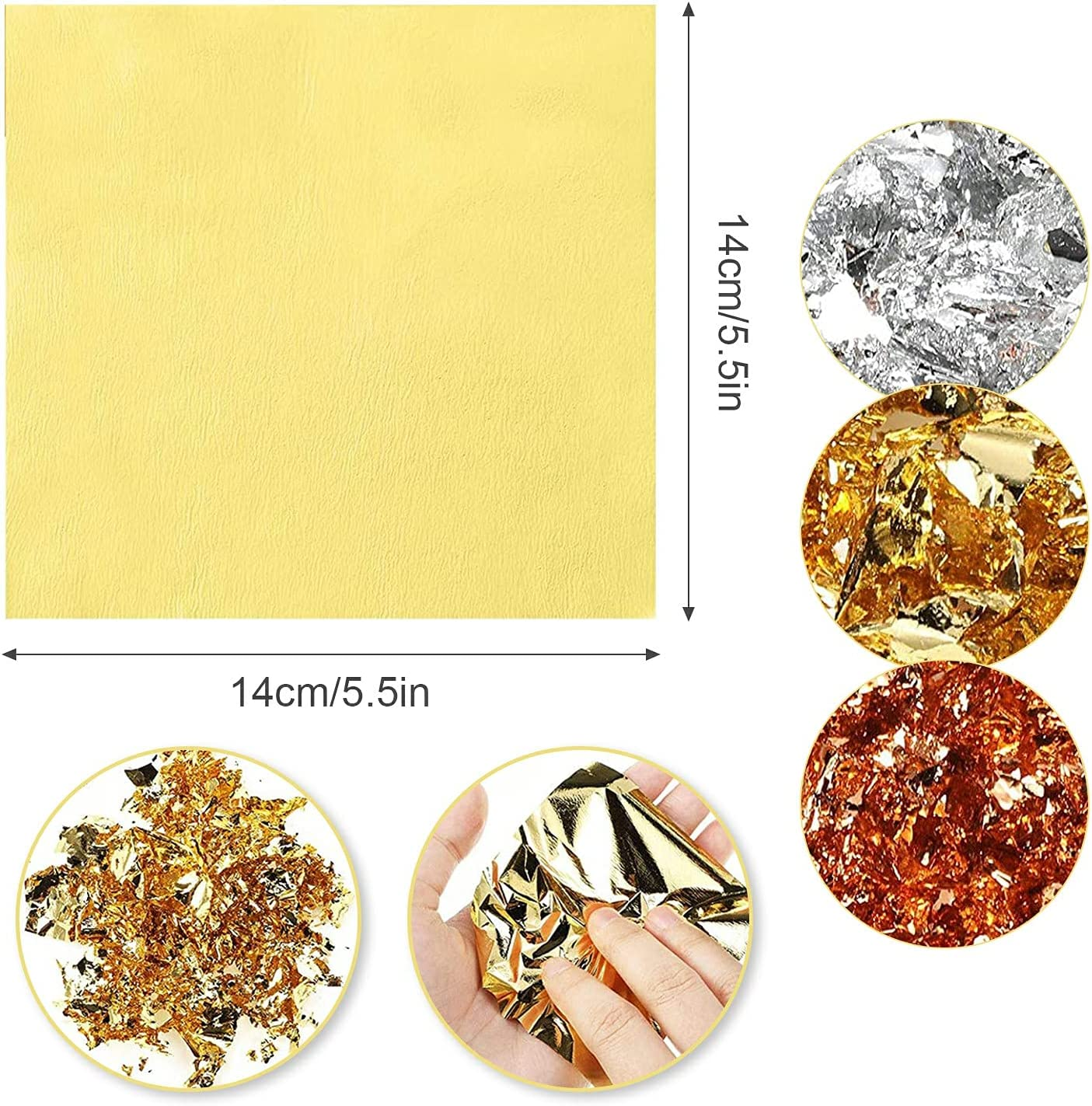 300 Sheets Gold Foil Paper, Imitation Gold Leaf, Silver, Rose Gold Leaf Foil Paper, Mixed Color Imitation Foils, Gilding Foil for DIY Nails, Arts, Gilding Crafting, Decoration, Furniture image number 2