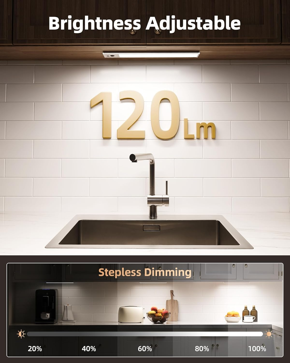 EZVALO 8'' Motion Sensor Light Indoor, 2300Amh Rechargeable under Cabinet Lighting Wireless, 3 Led Color Temps, Dimmable, under Counter Lights for Kitchen, Closet, Shelf, Pantry, Hallway, 4 Pack image number 6