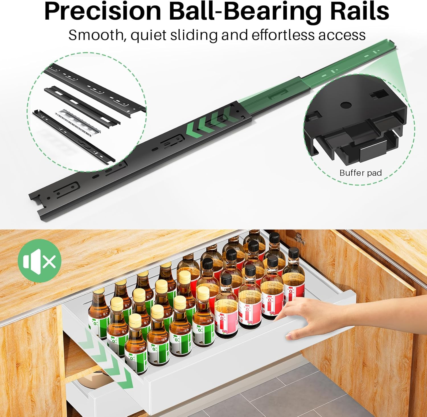 Kitstorack Pull Out Cabinet Organizer Fixed with Adhesive Nano Film,Heavy Duty Storage and Organization Slide Out Pantry Shelves Sliding Drawer Pantry Shelf for Kitchen 16.9''D X 9.8''W X 3.1''H image number 4